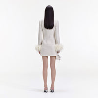 Cream Boucle Feather Mini Dress