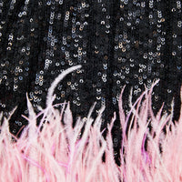 Black Sequin Feather Hem Mini Dress