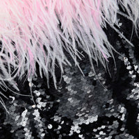 Black Sequin Split Feather Midi Dress