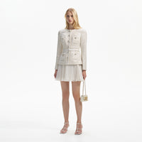Cream Sequin Boucle Tailored Mini Dress