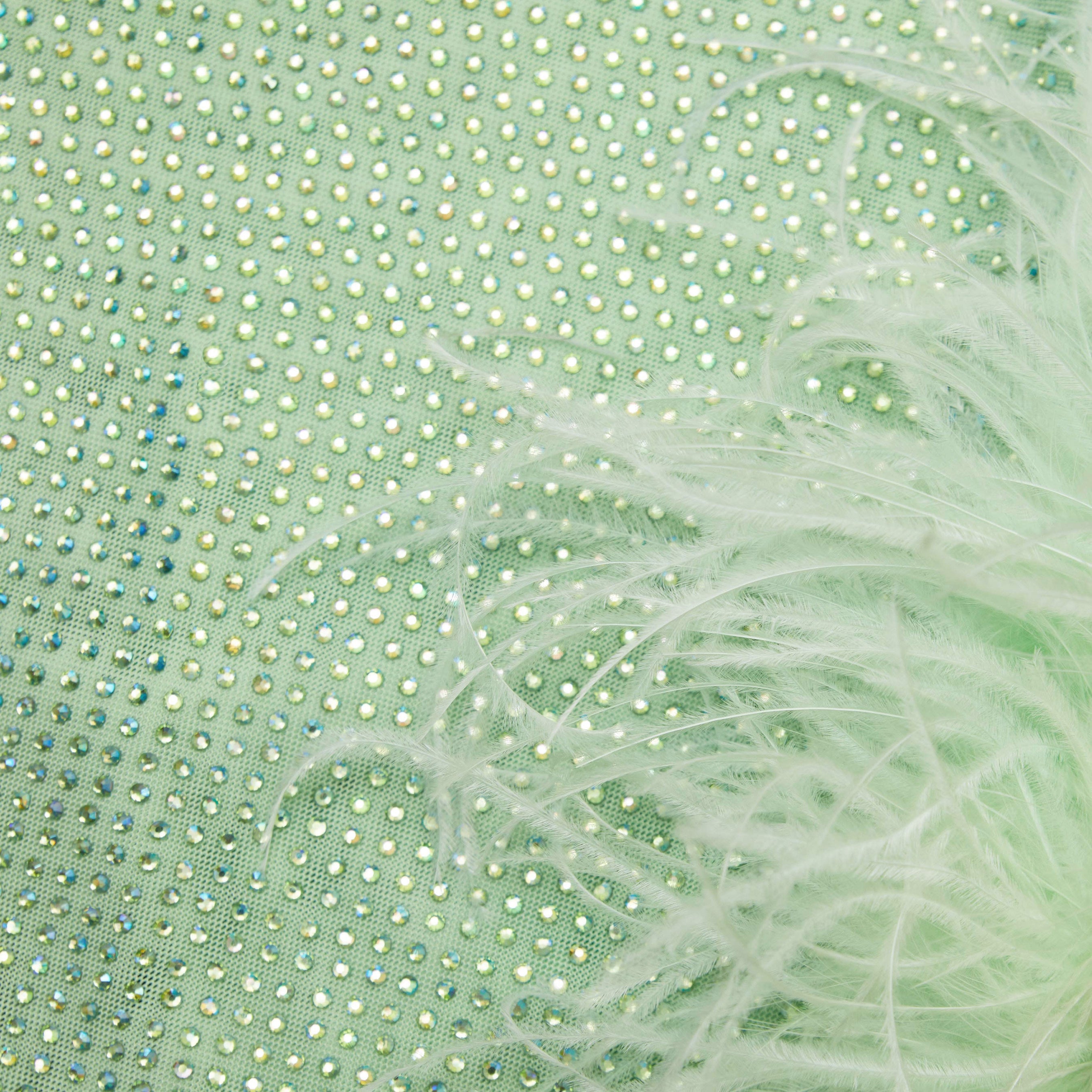 Green Rhinestone Feather Mini Dress