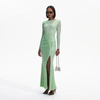 Green Rhinestone Mesh Maxi Dress