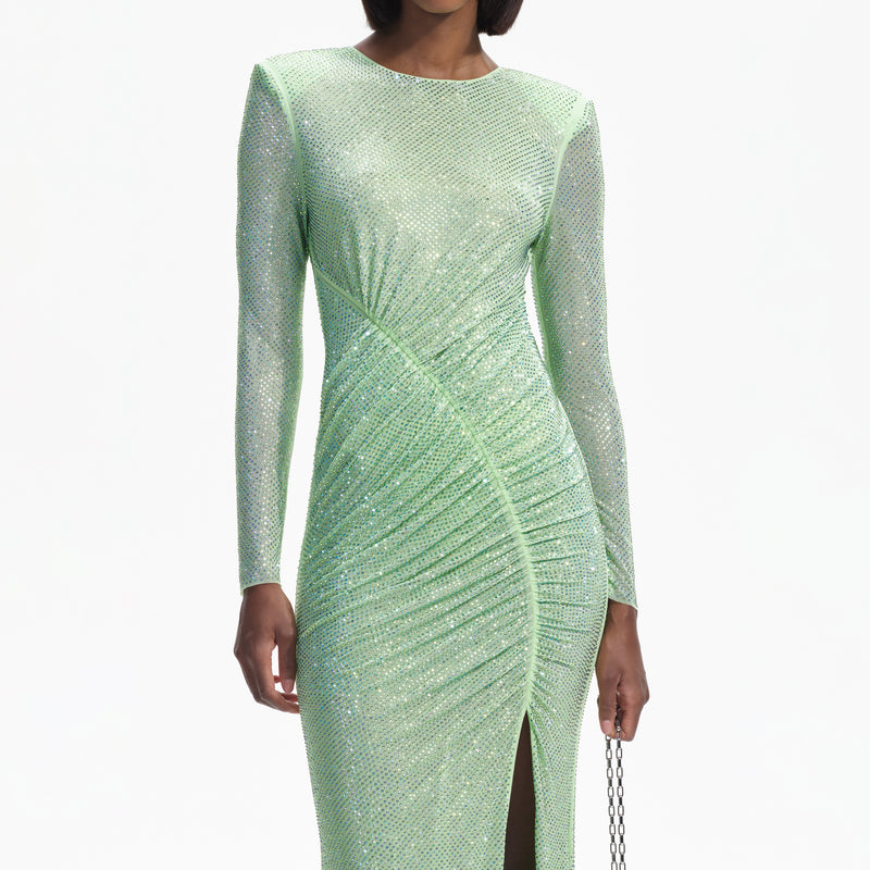 Green Rhinestone Mesh Maxi Dress selfportrait