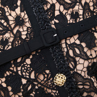 Black Guipure Lace Short Sleeve Midi Dress