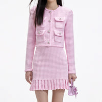 Pink Sequin Textured Knit Jacket