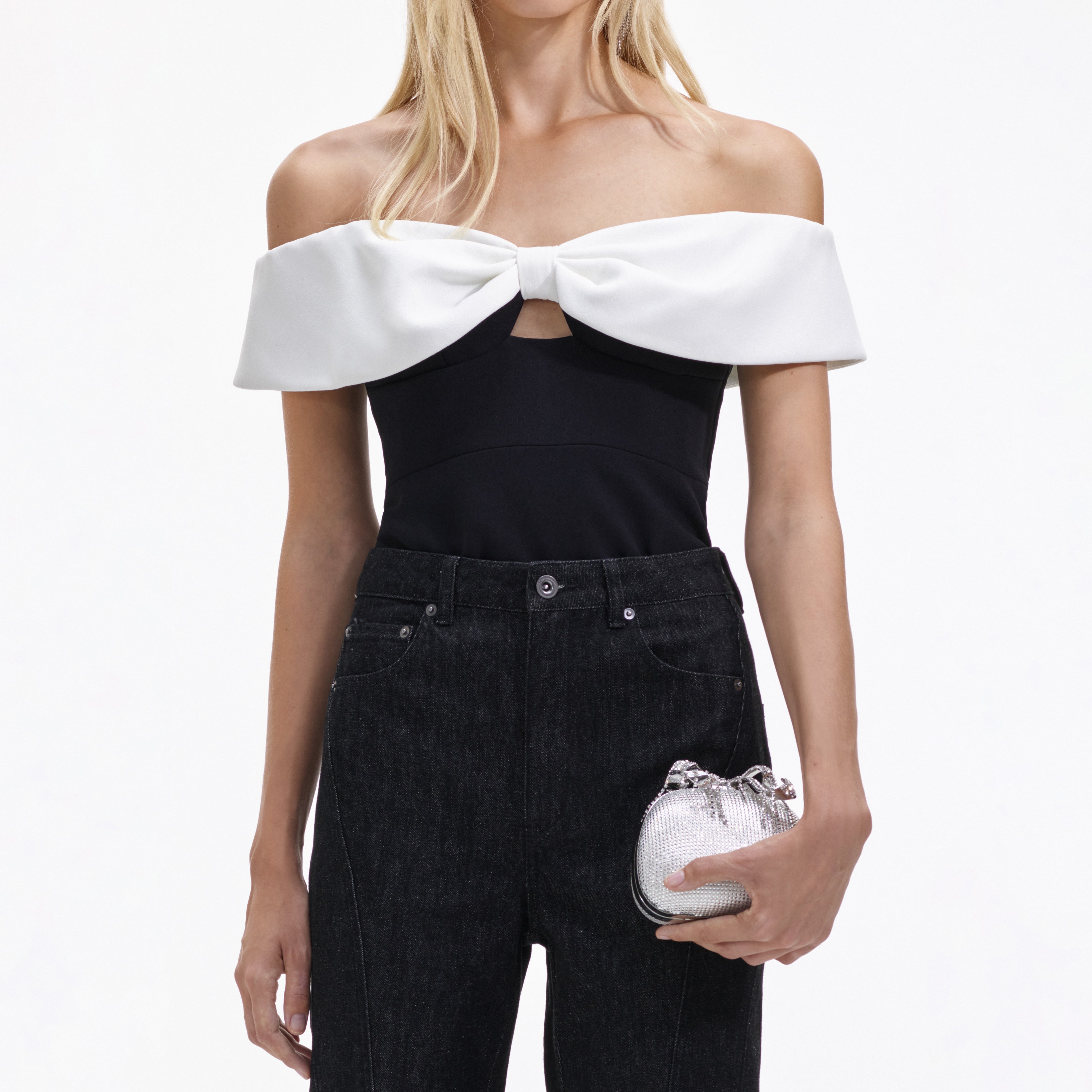 Black Crepe Bow Top