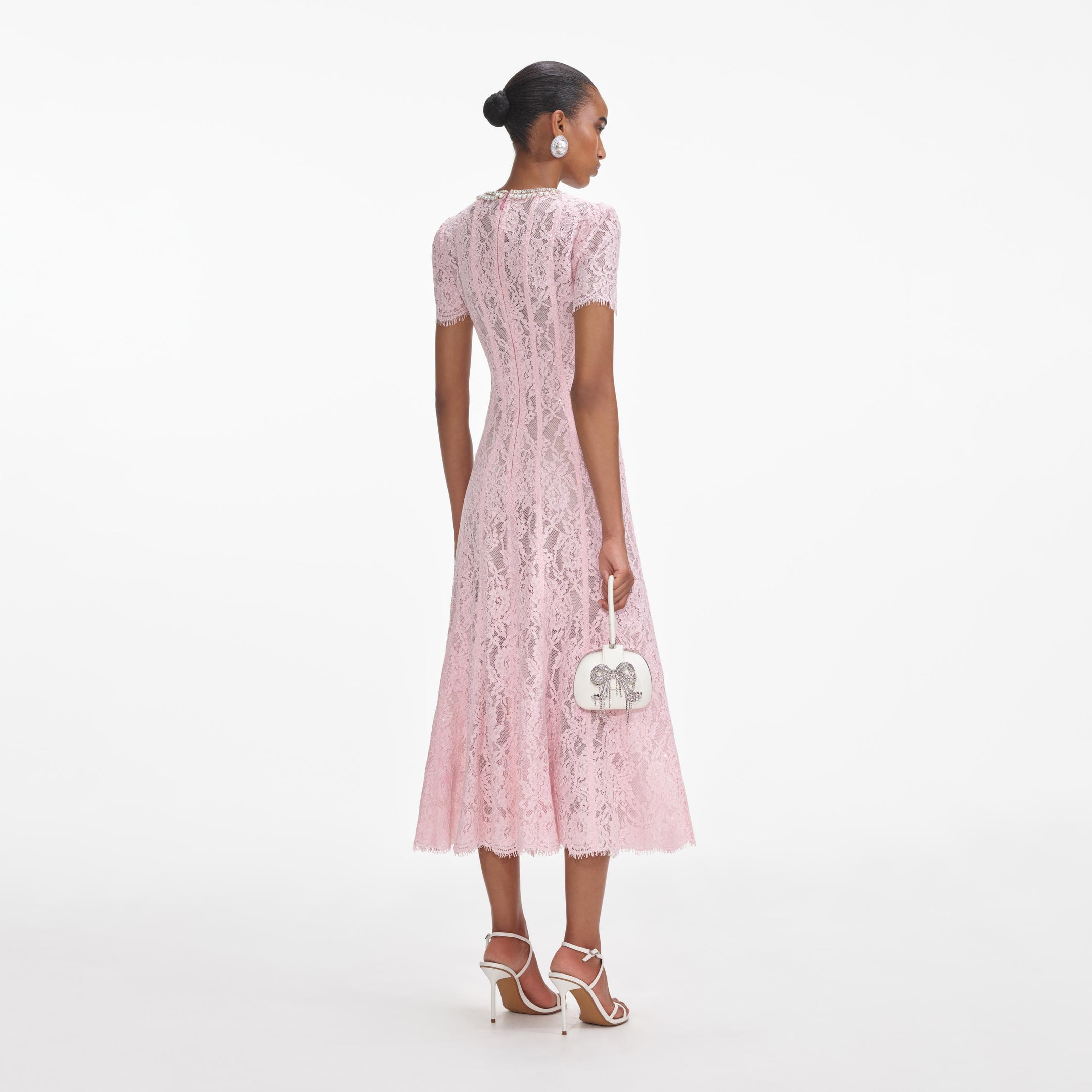 Pink Lace Embellished Midi Dress – self-portrait