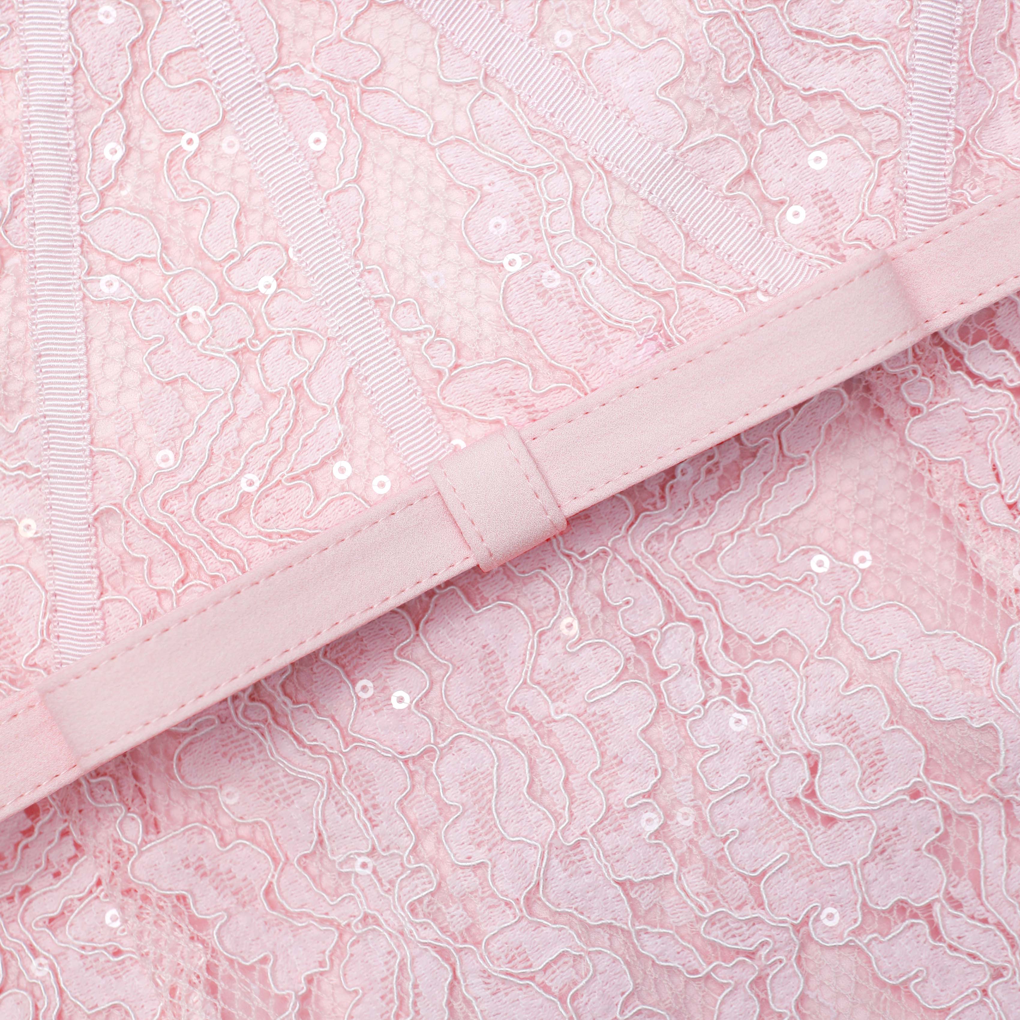 핑크 레이스 뷔스티에 미디 드레스