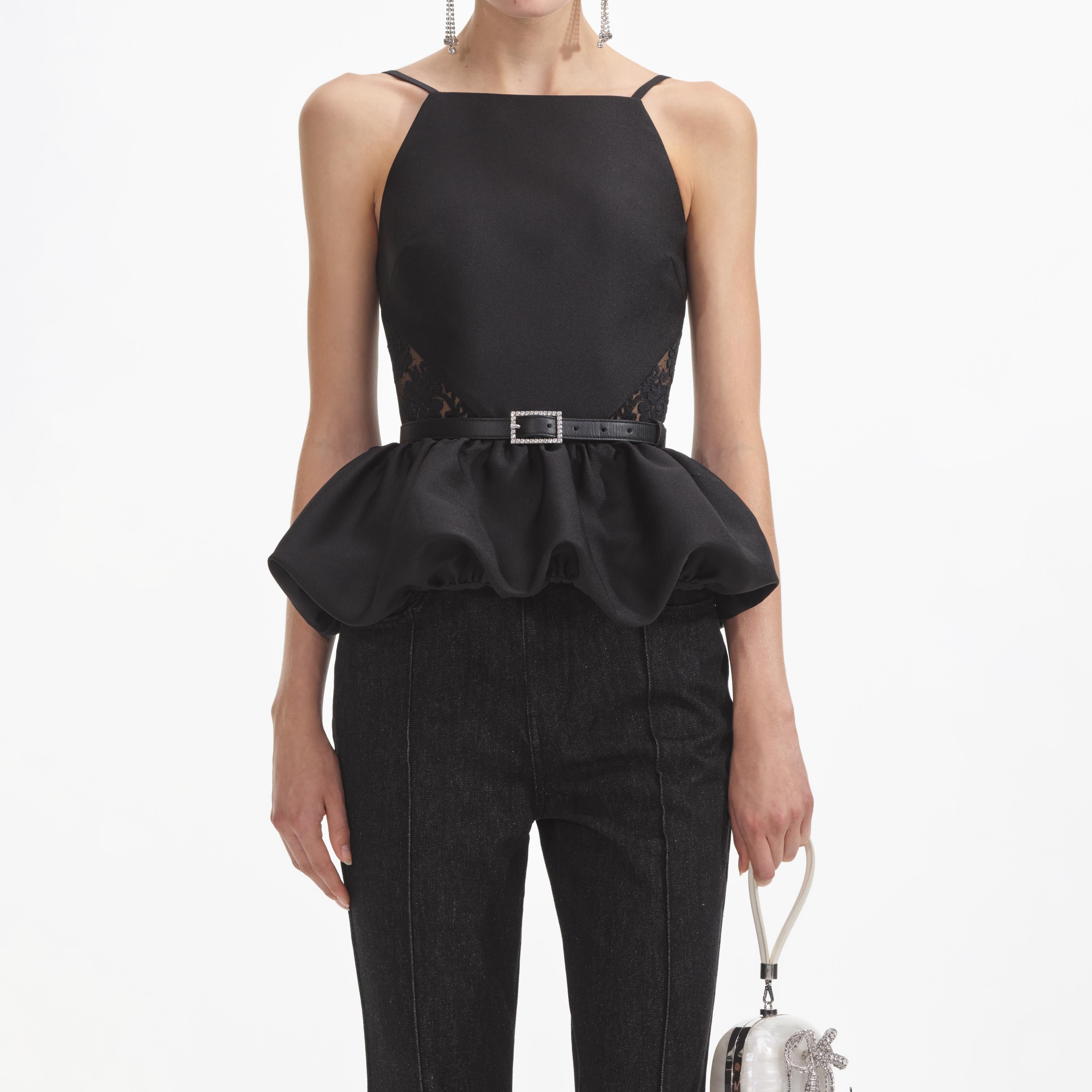 black peplum top