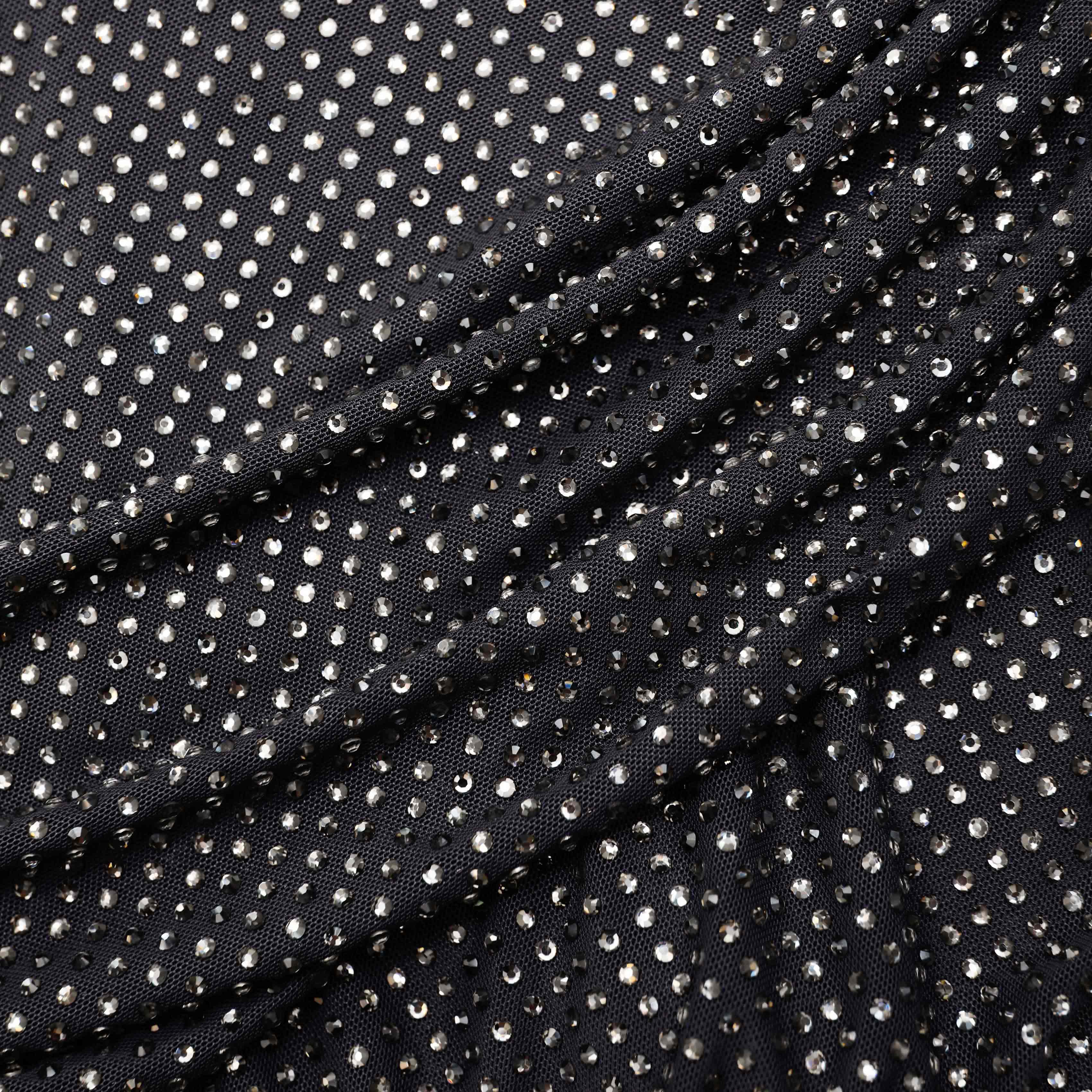 Slate Rhinestone Mesh Cut Out Midi Dress