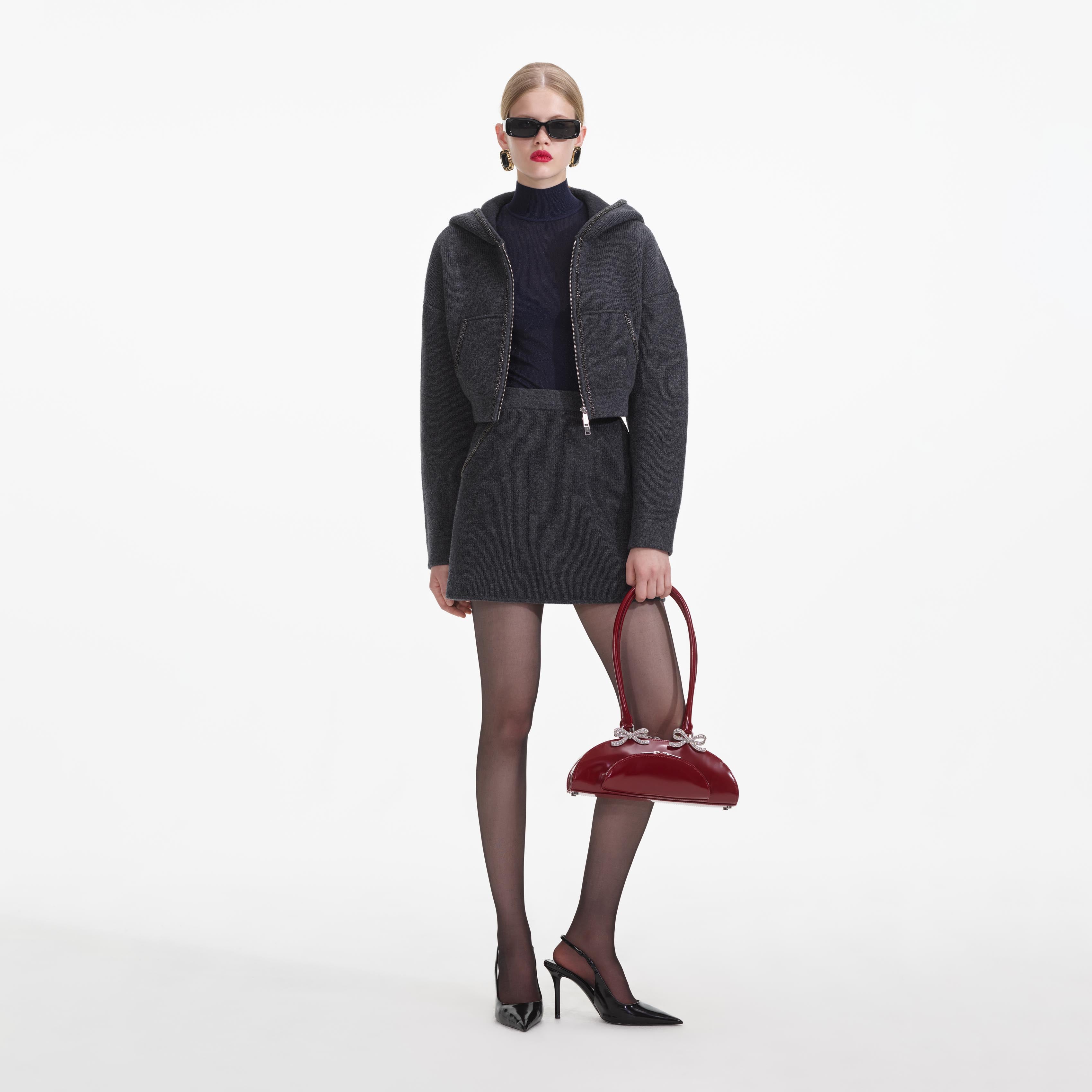 그레이 니트 미니 스커트