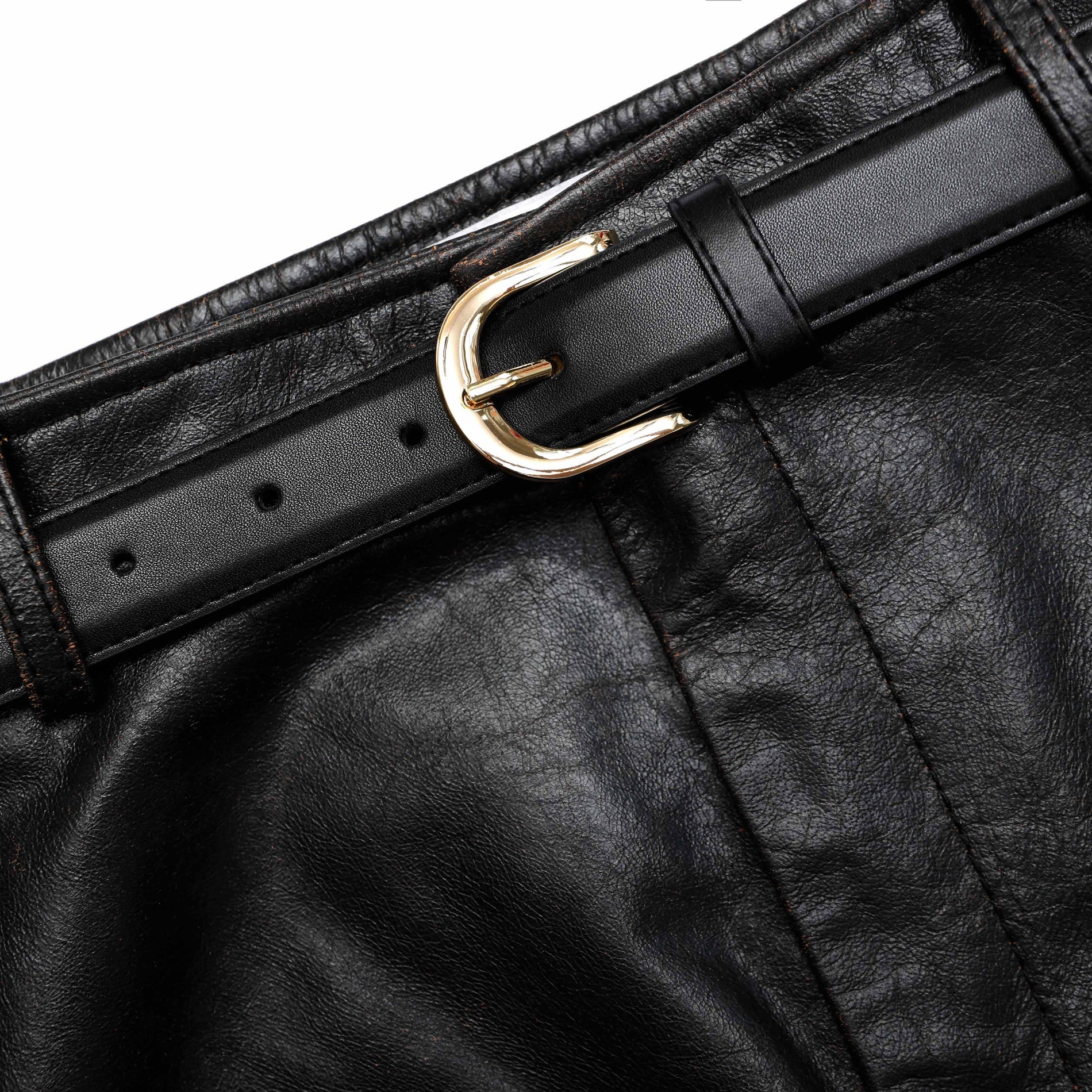 A close up of the fabric for the Black Leather Midi Skirt