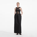 Black Lace Taffeta Maxi Dress