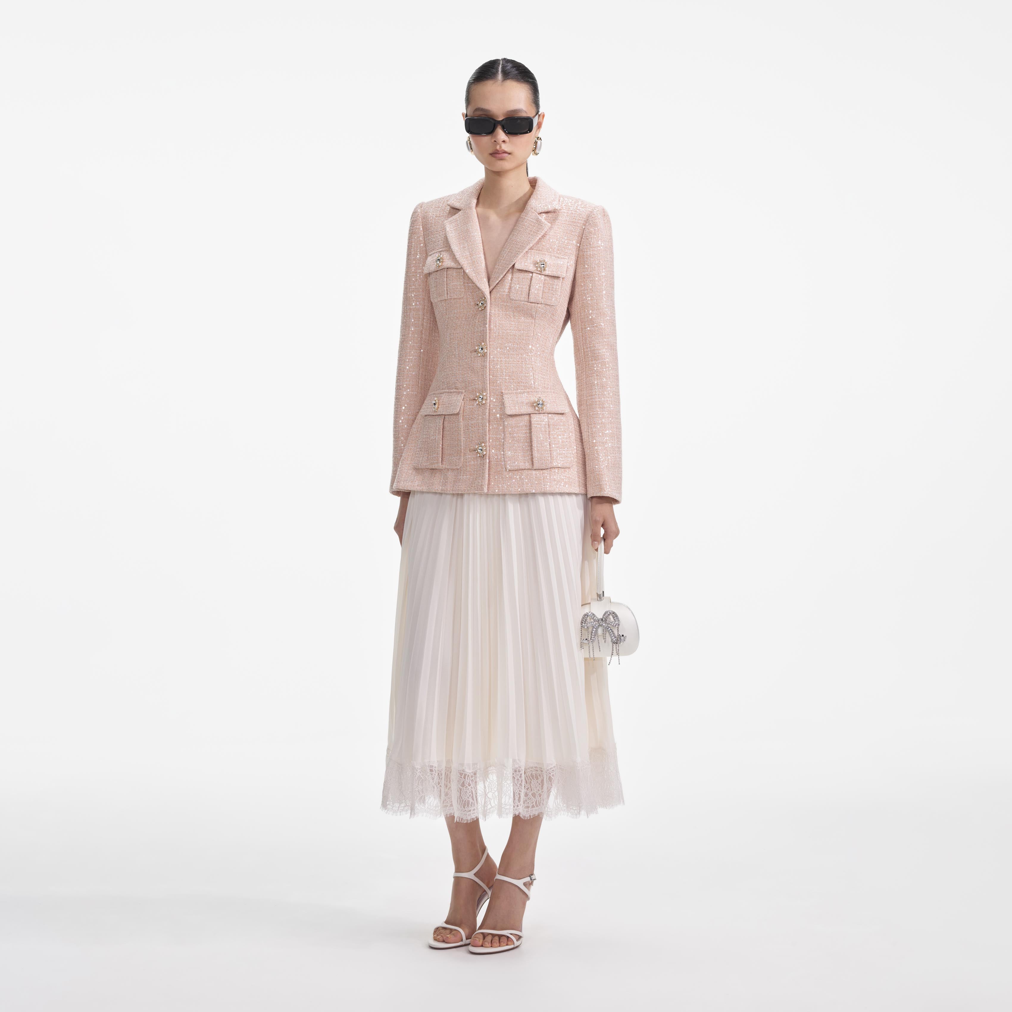 Sequin Boucle Chiffon Midi Dress