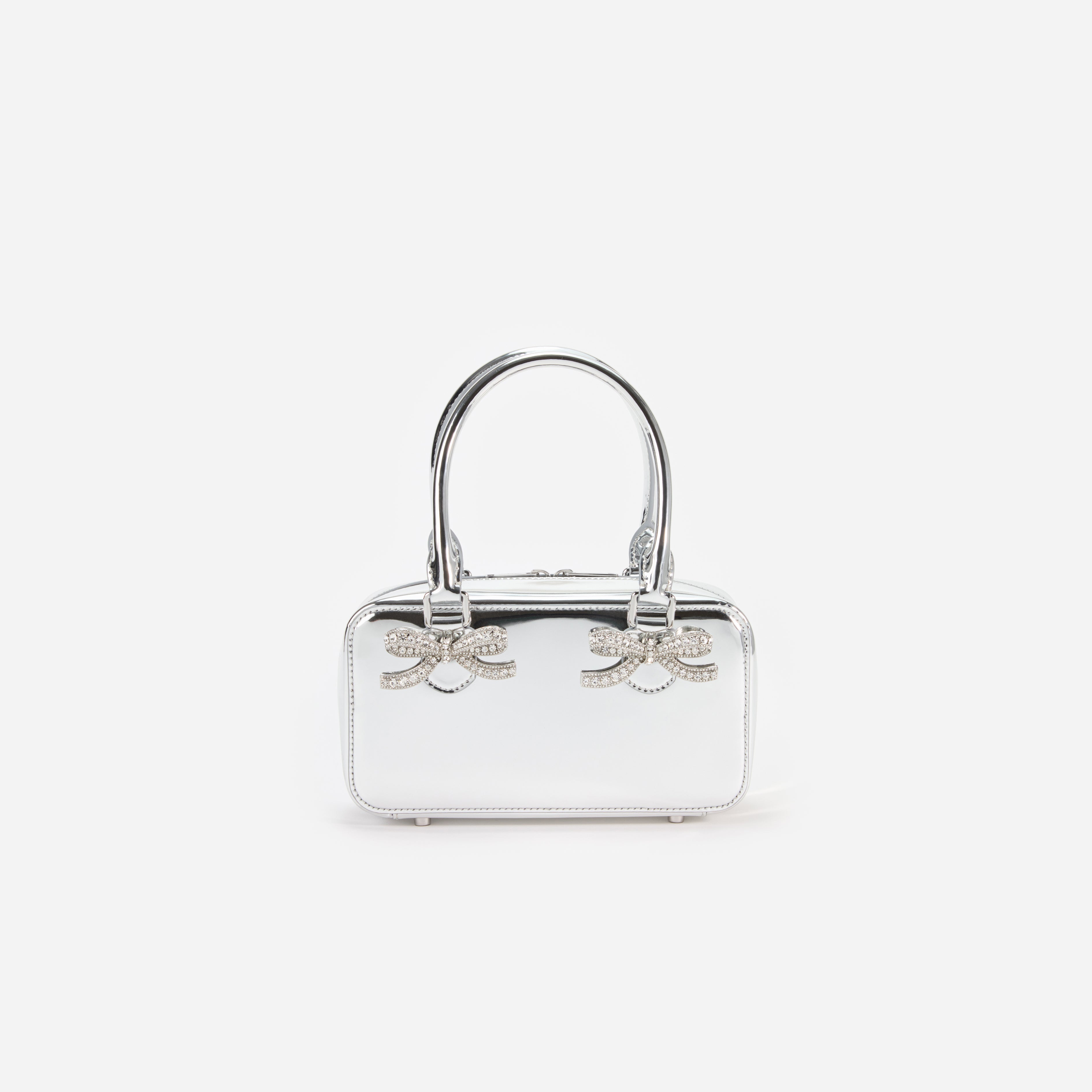 Metallic Silver Leather Mini Tote Bag