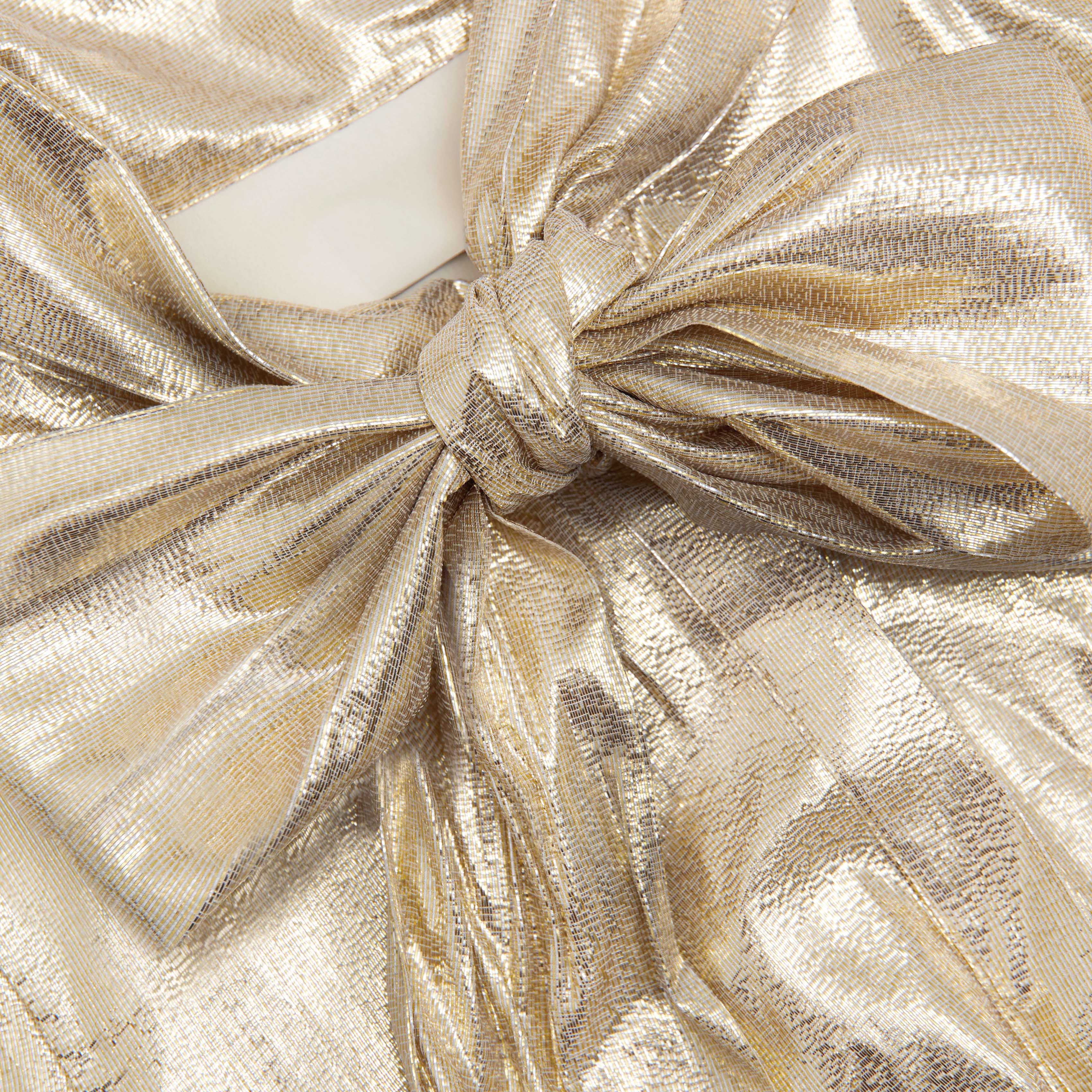 Gold Metallic Tie Neck Maxi Dress