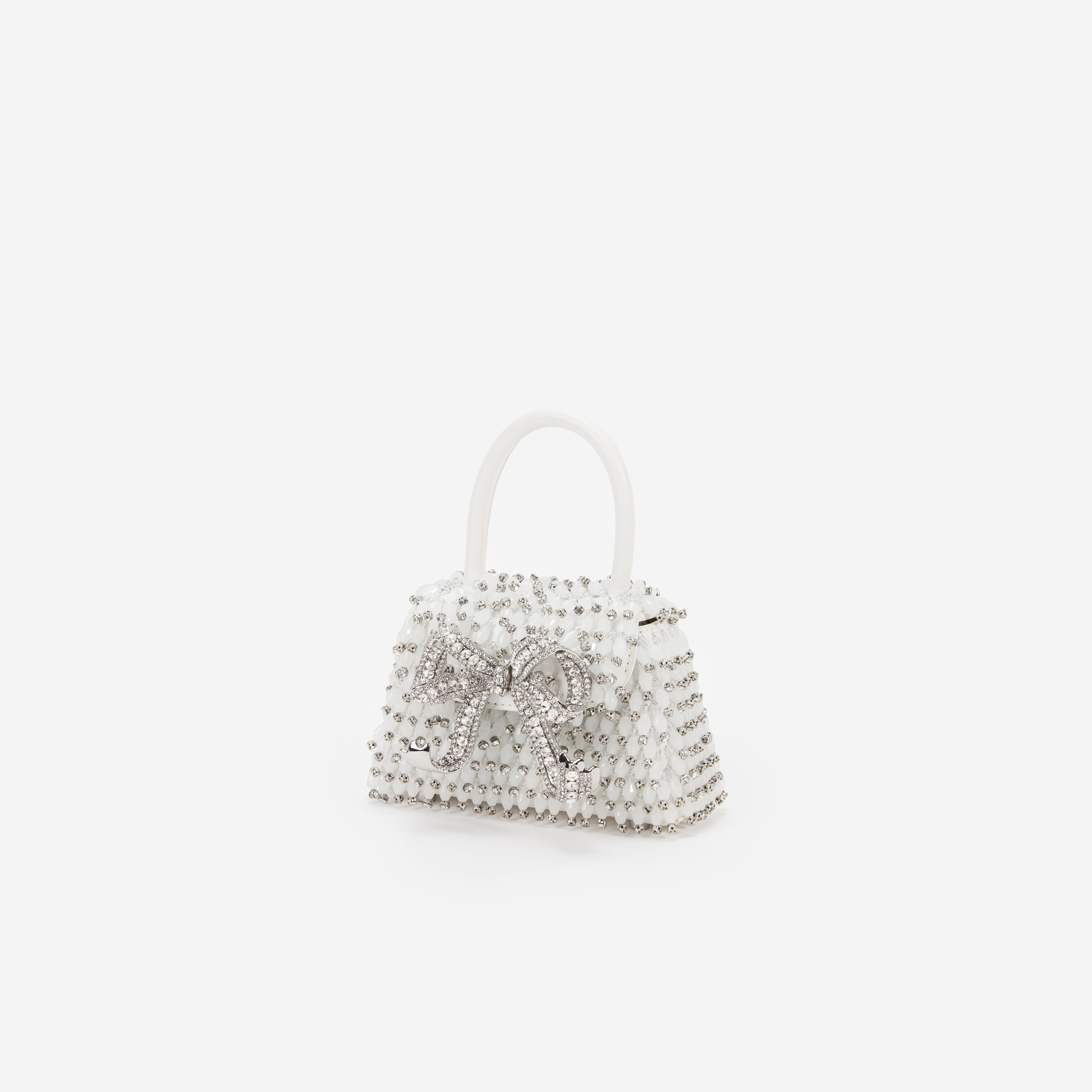 White Embellished Micro Bow Bag