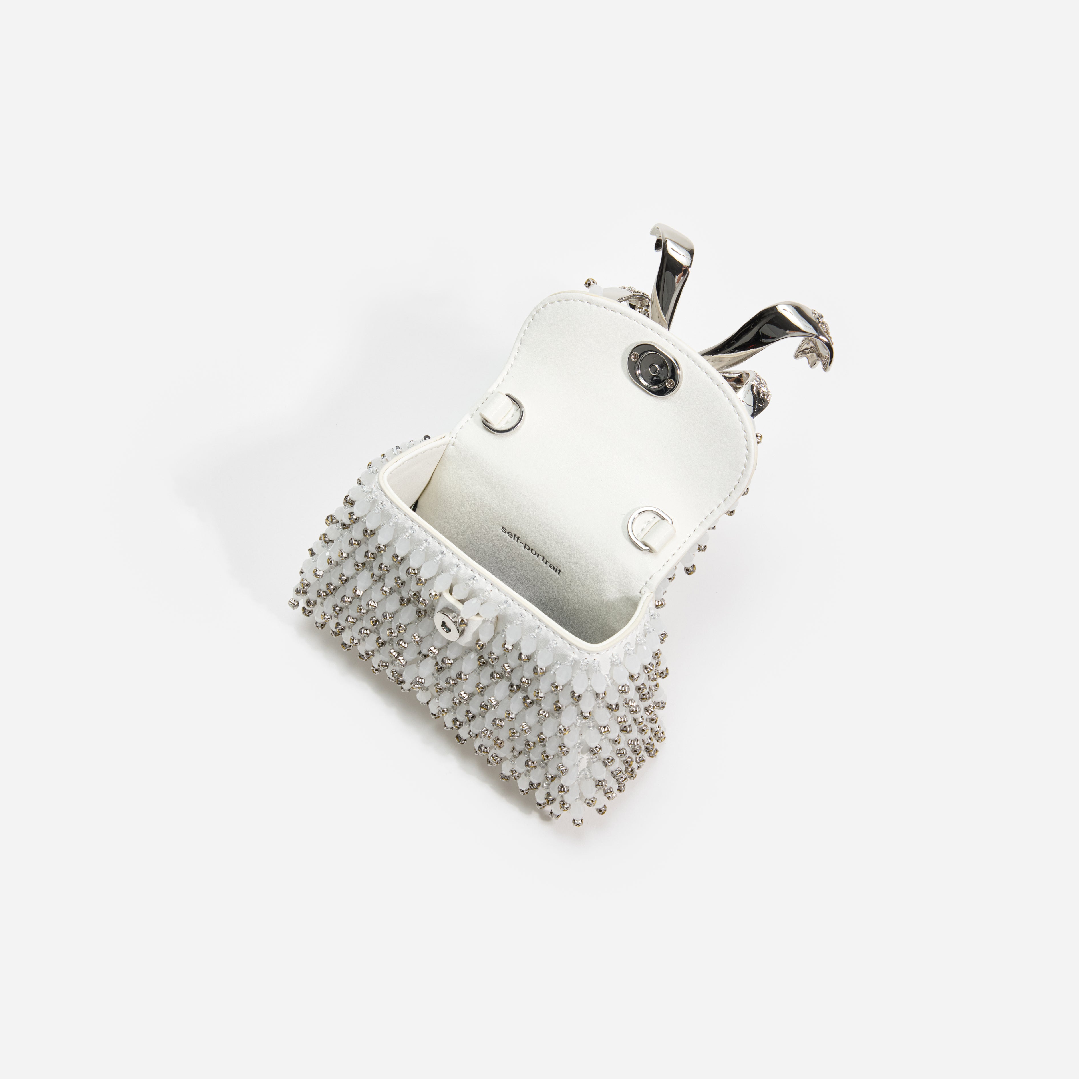 White Embellished Micro Bow Bag