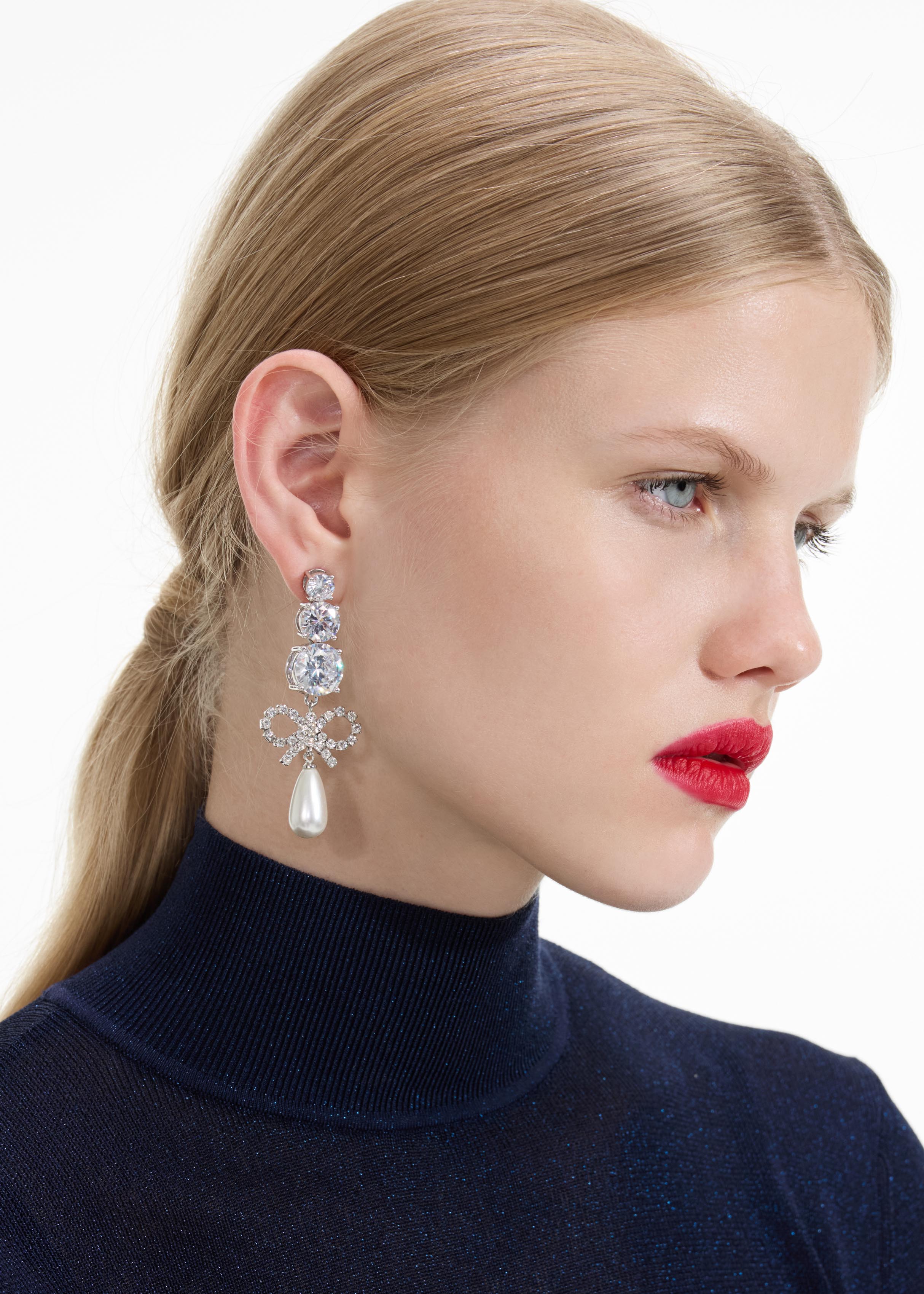 Self Portrait Women Crystal Pearl Heart Earrings main image 1