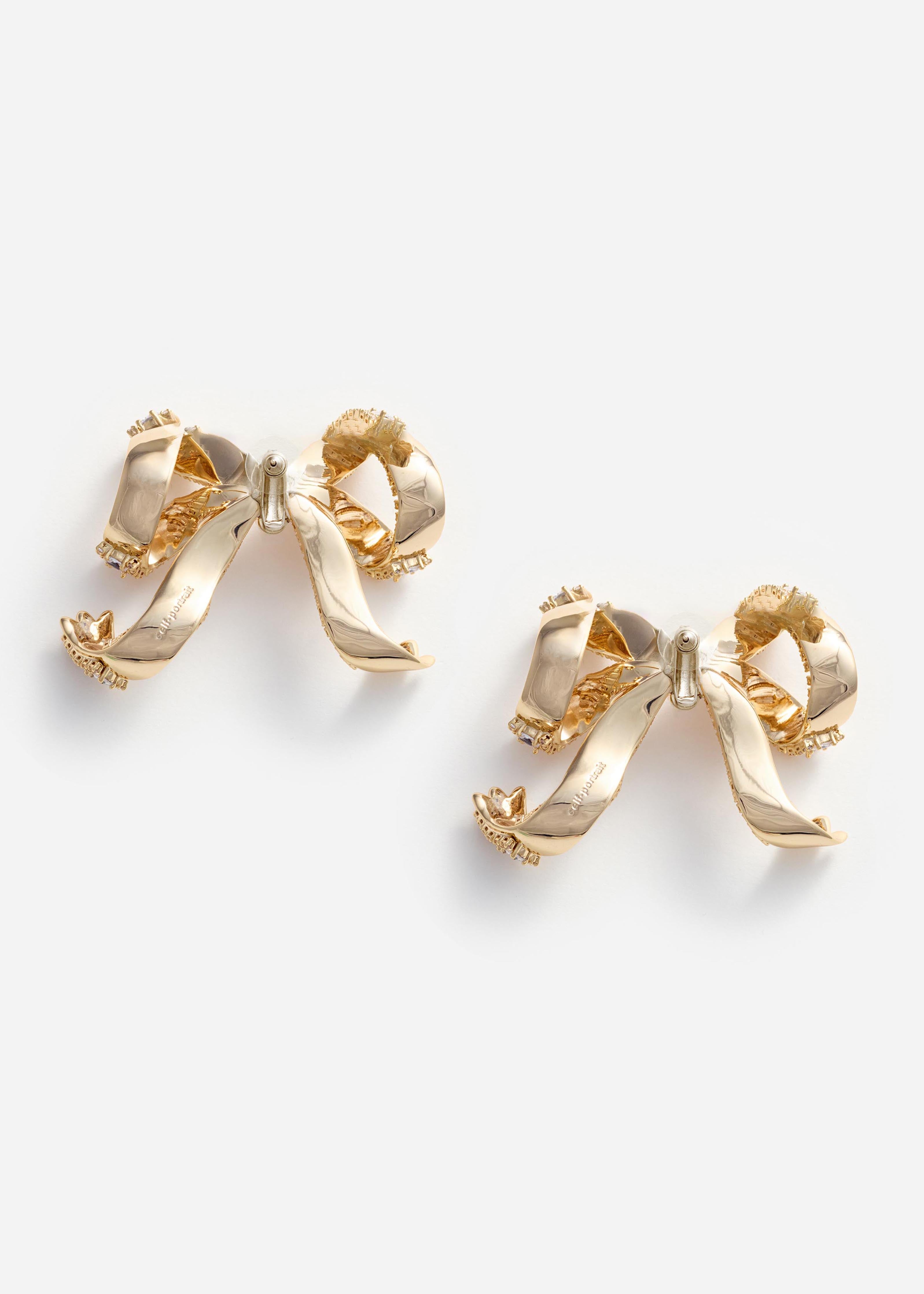 Gold Crystal Bow Earrings