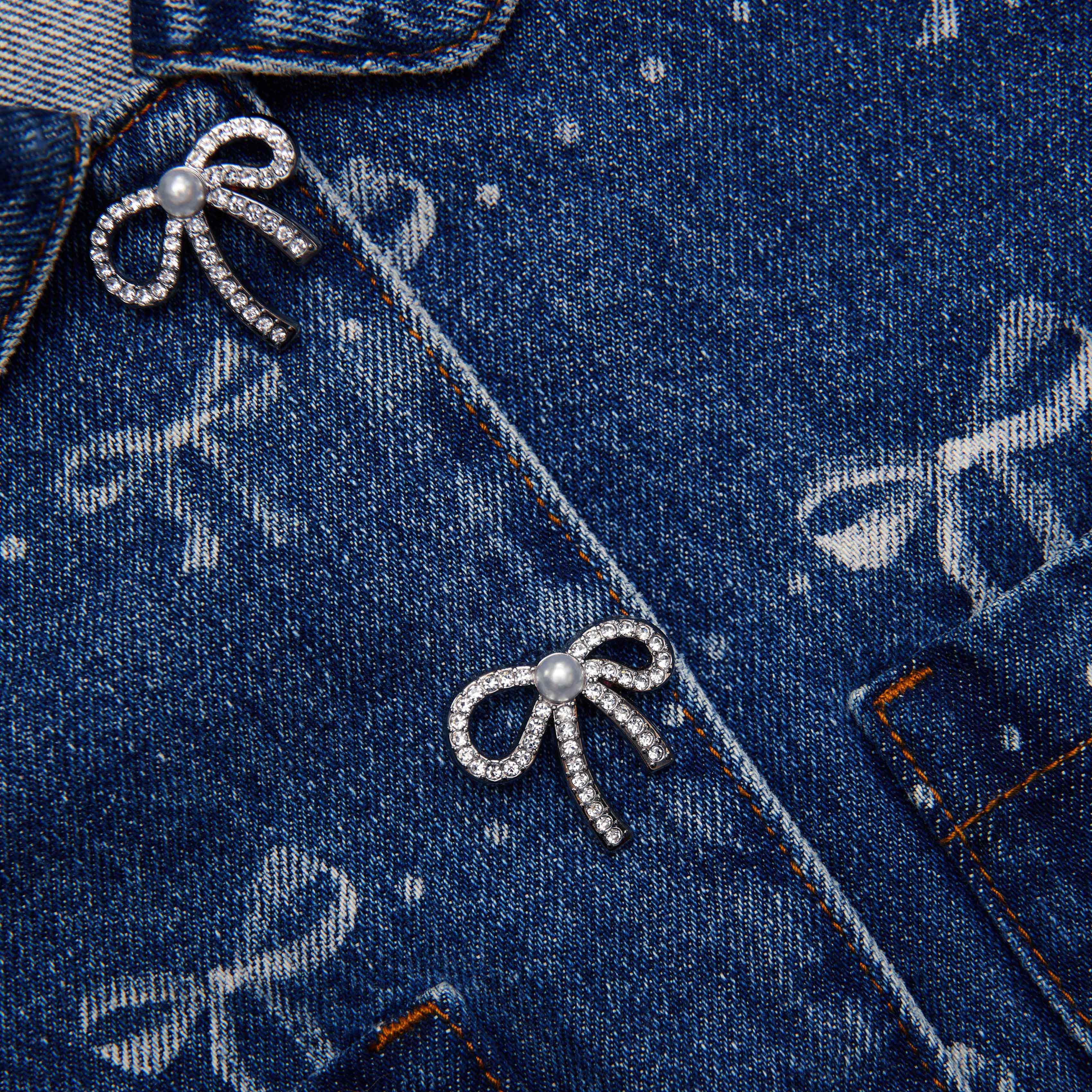 데님 리본 프린트 재킷