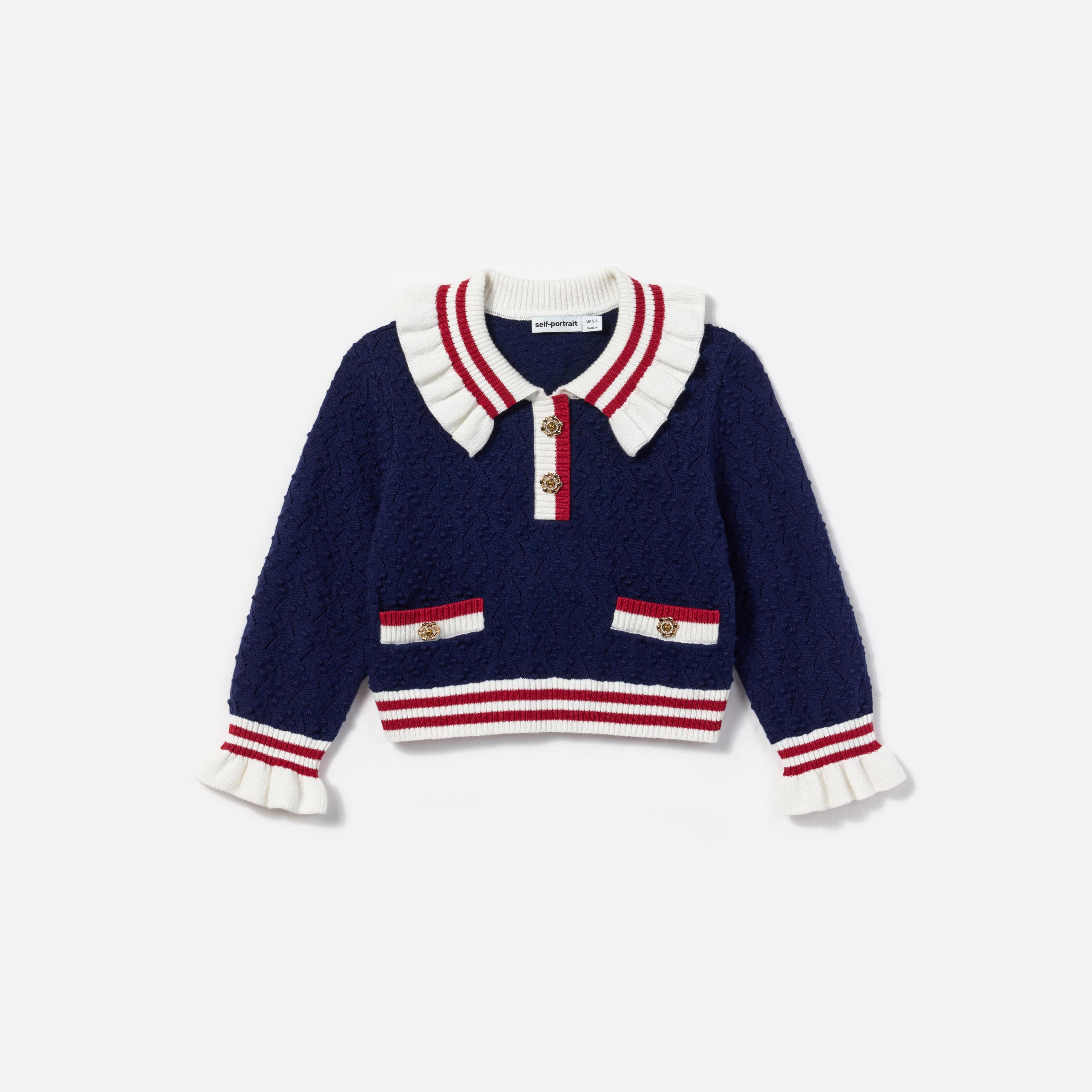 Navy Textured Pointelle Knit Cardigan
