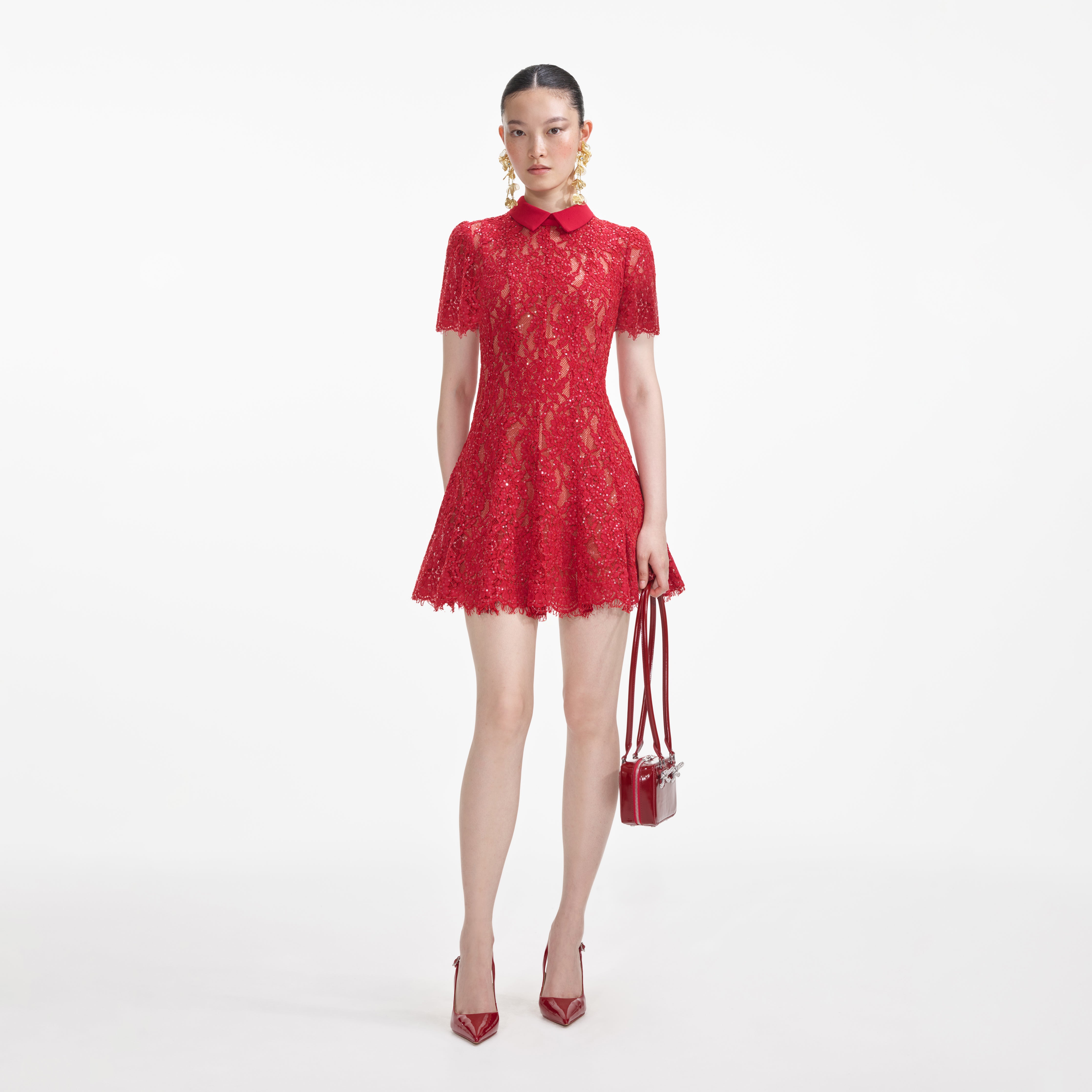 Red Sequin Lace Mini Dress – self-portrait