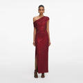 Burgundy Rhinestone Drape Midi Dress