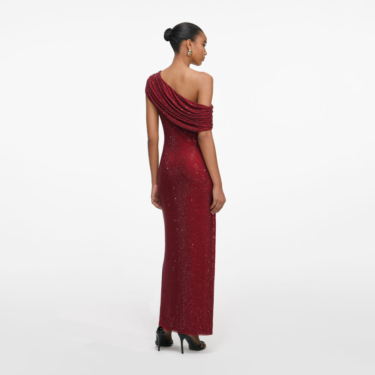 burgundy sparkly midi dress Rhinestone Drape – self-portrait Color:Off White / Soft Blush (Pictured) Burgundy sequin midi dress Nerine Truer Words Red Scalloped