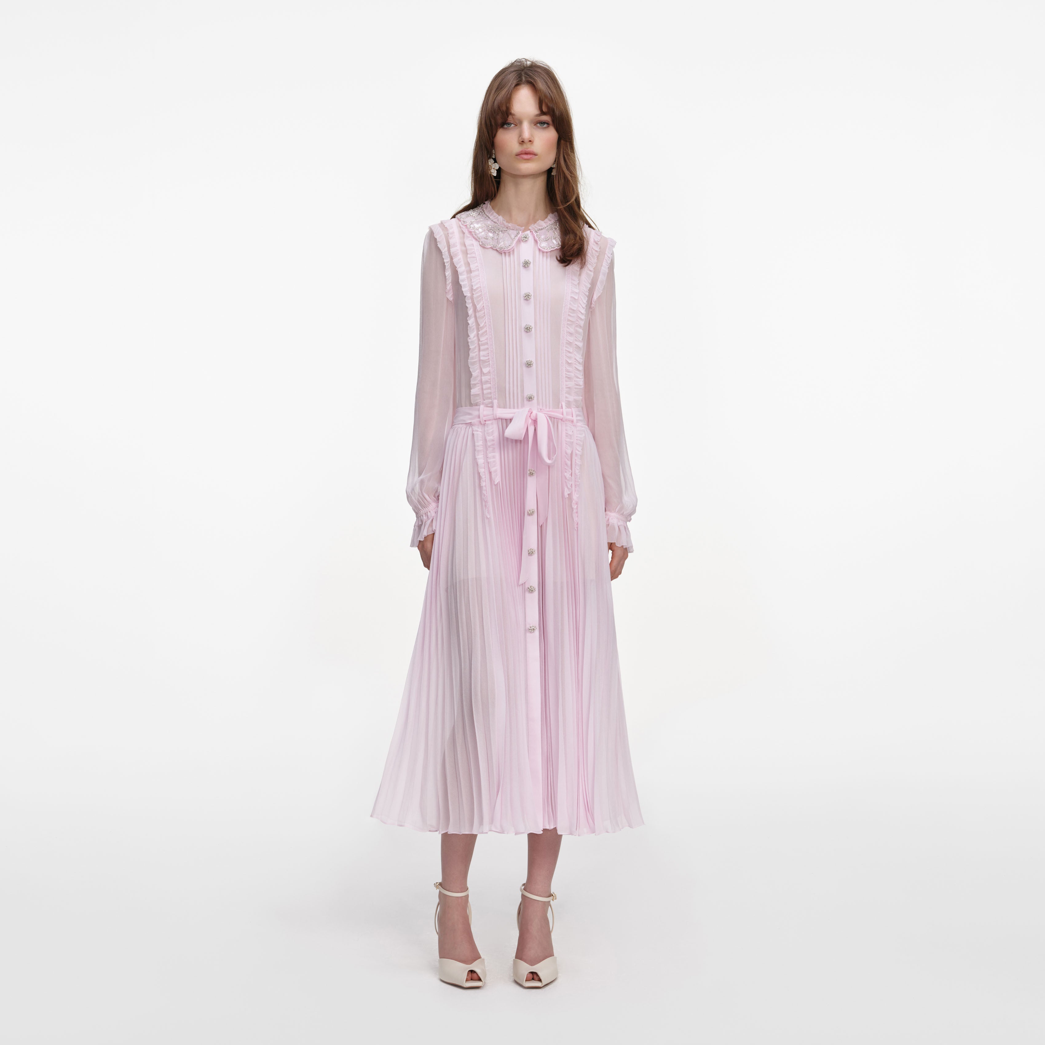 Pink Pleated Georgette Midi Dress