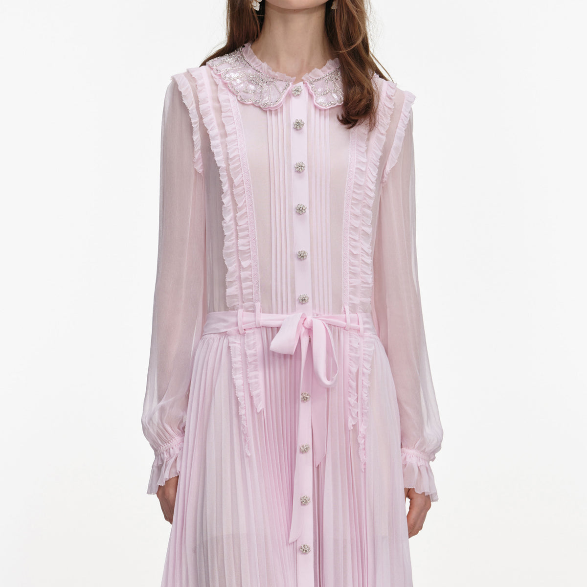 pleated georgette midi dress Pink – self-portrait Printed Floral Aline Mini Size:44L Using ethereal materials and _ip1