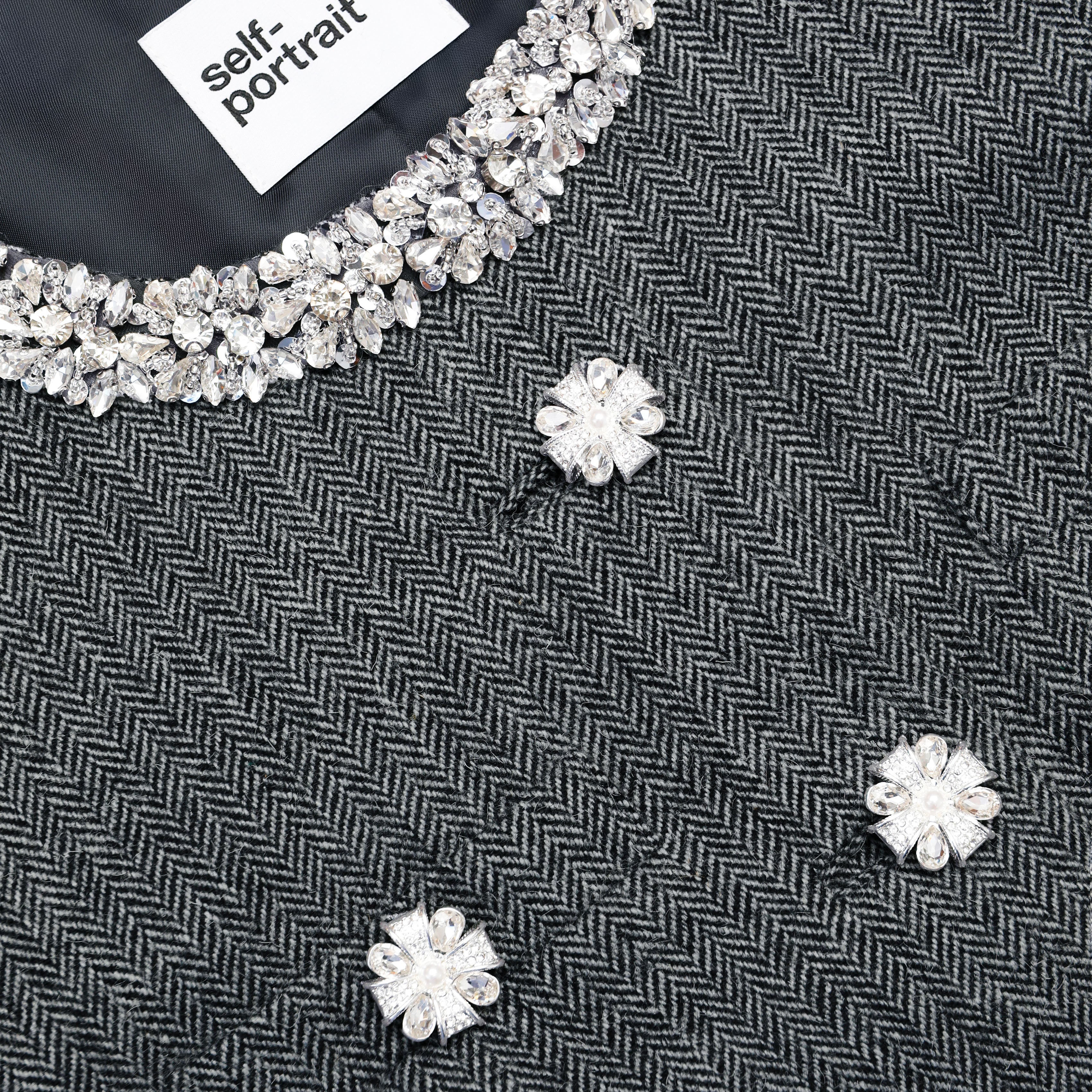 Grey Herringbone Crystal Trim Jacket