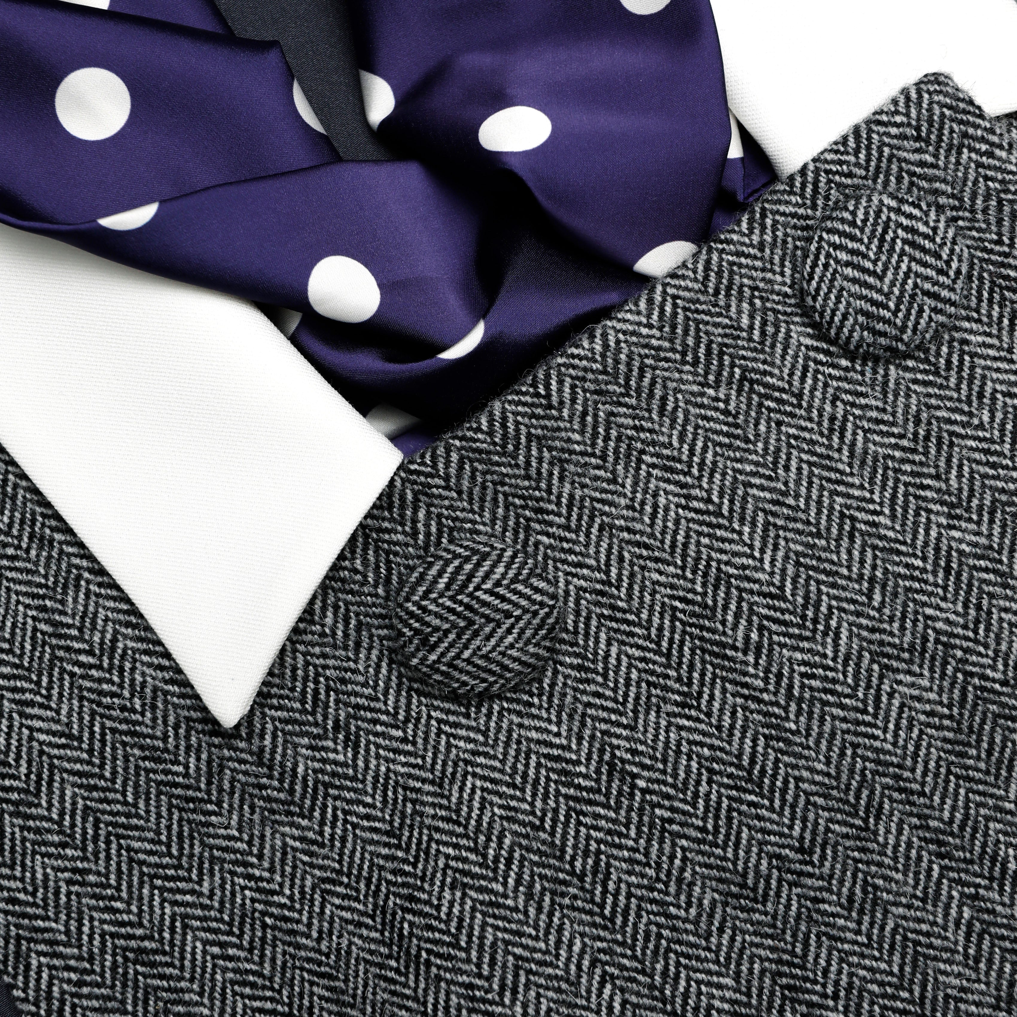 Grey Herringbone Scarf Detail Mini Dress