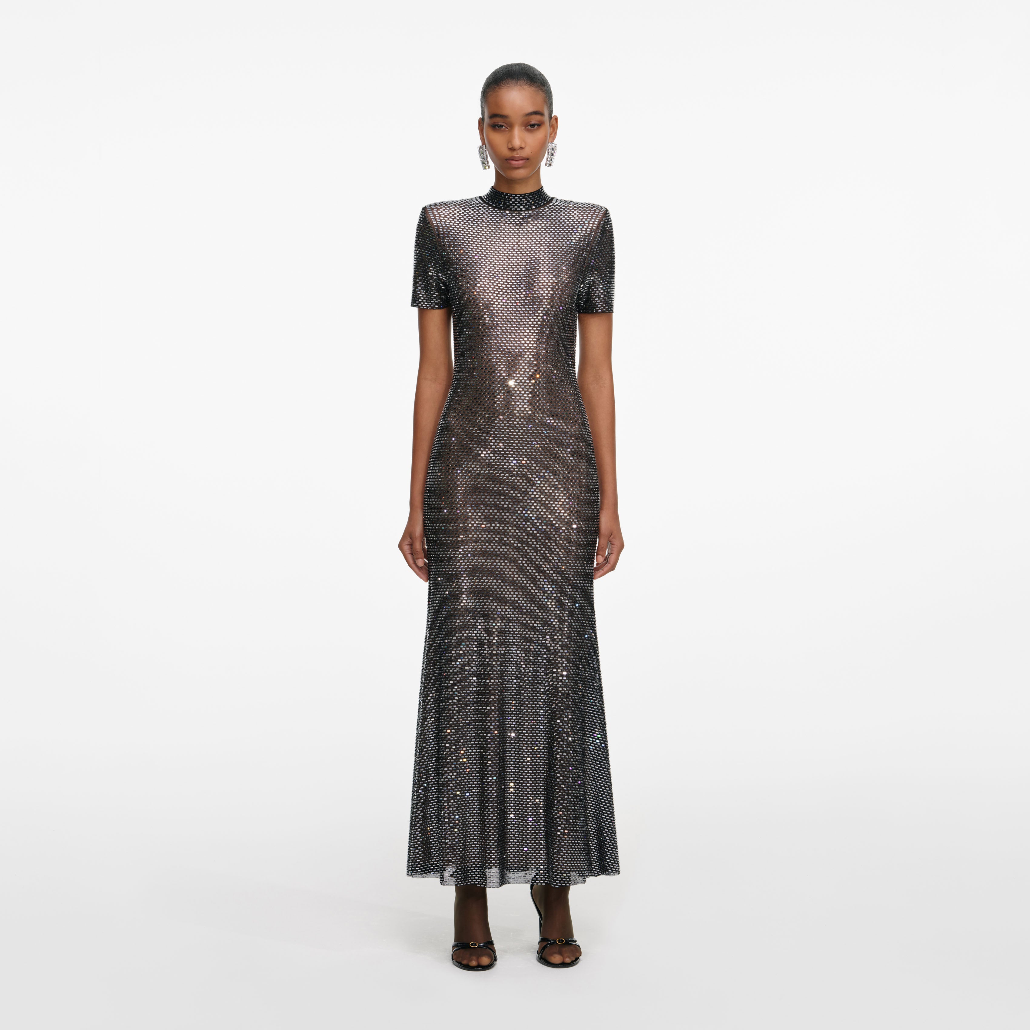 Gunmetal Rhinestone Mesh Maxi Dress – self-portrait