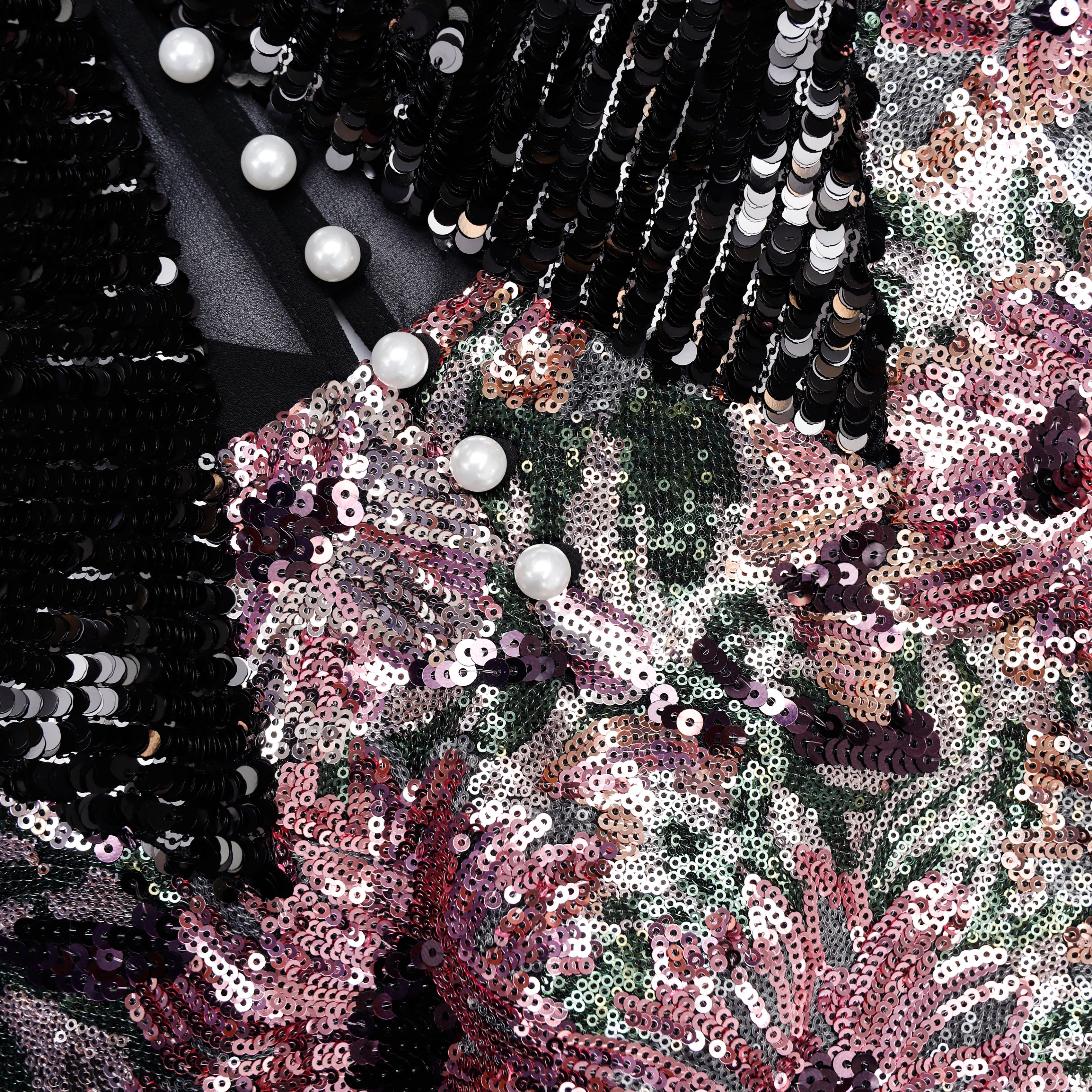 Floral Sequin Lace Trim Mini Dress