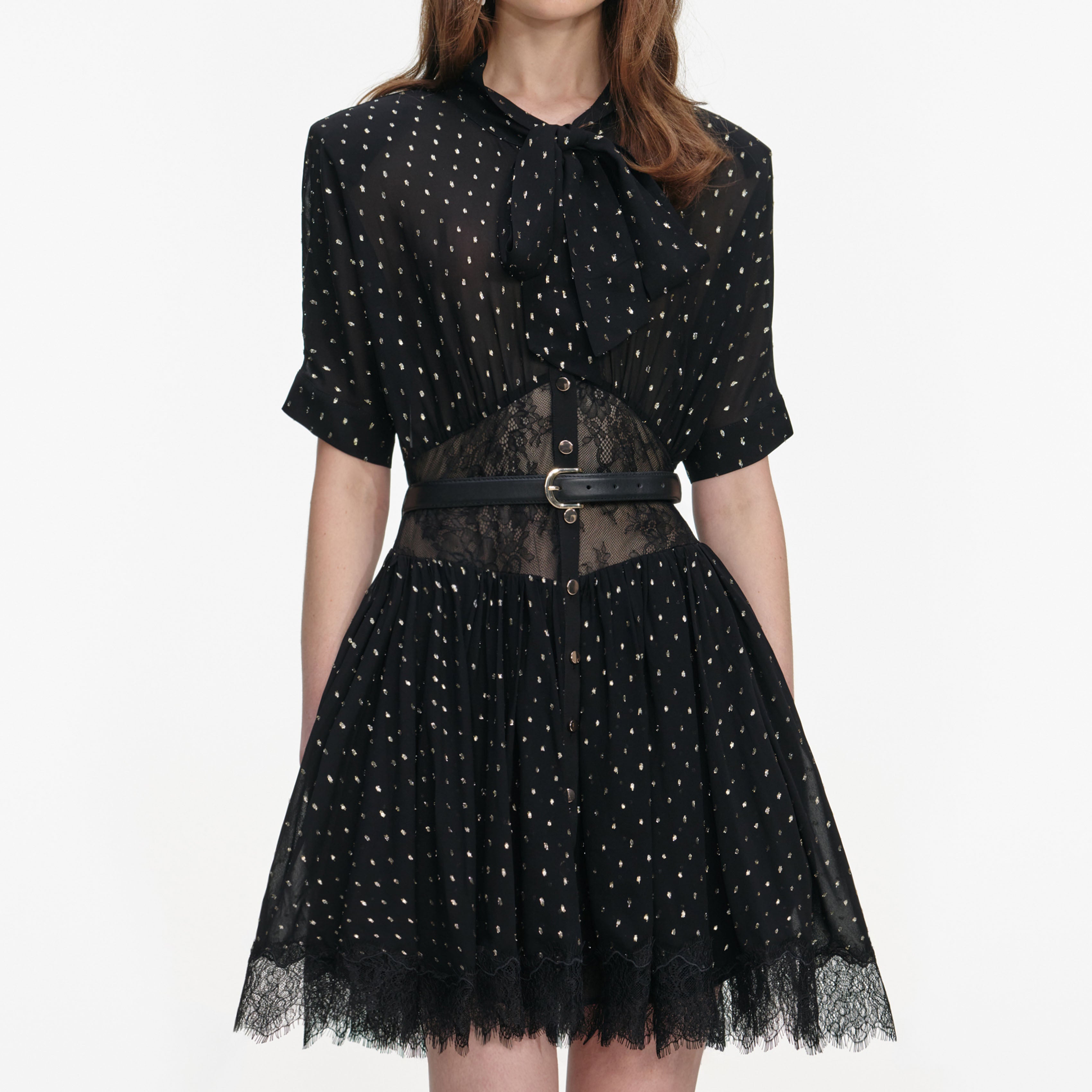 Black And Gold Chiffon Mini Dress