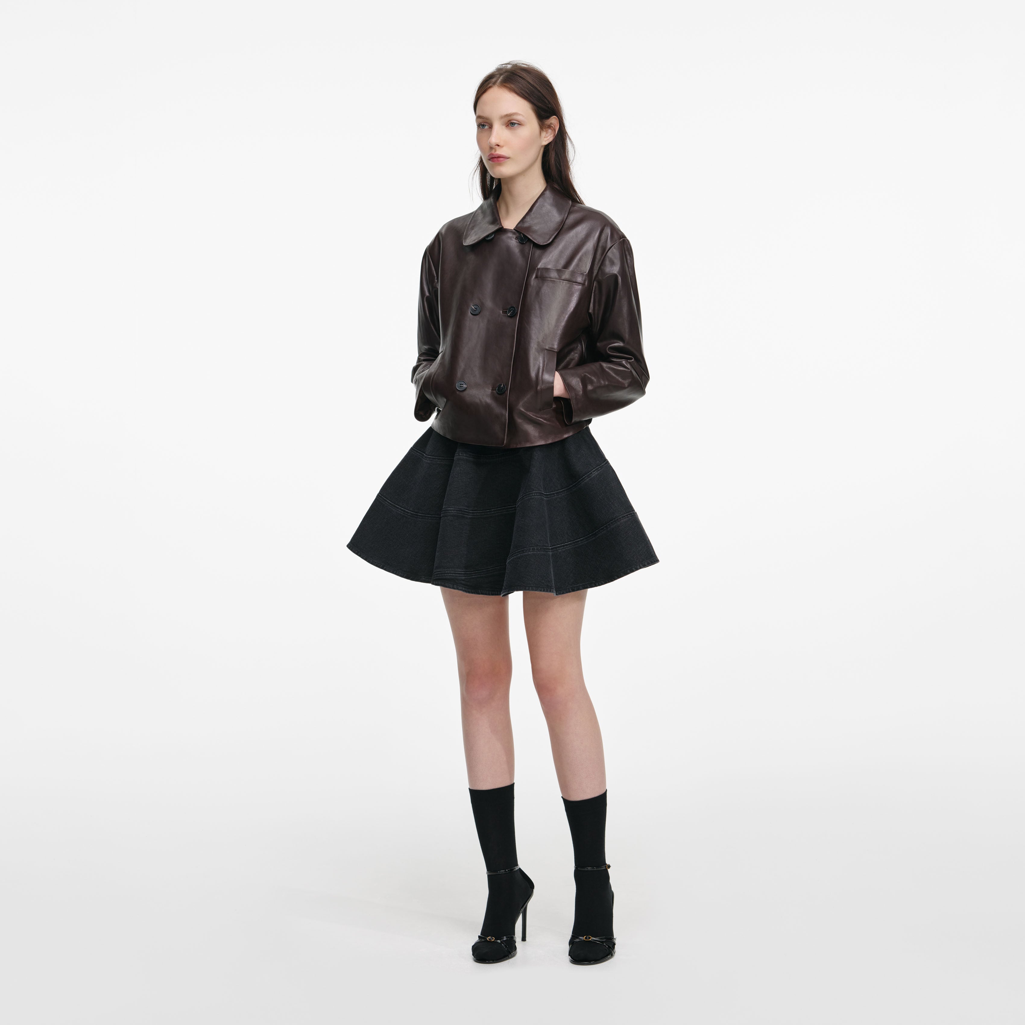 Brown Cropped Leather Jacket