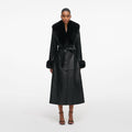 Black Leather Faux Fur Collared Coat