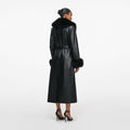 Black Leather Faux Fur Collared Coat
