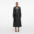 Black Leather Faux Fur Collared Coat