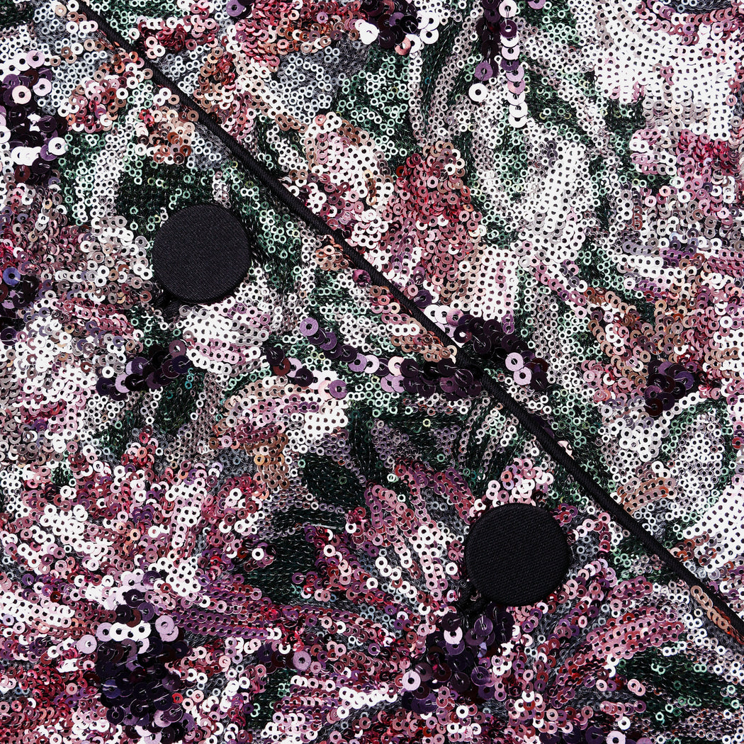 A close up of the fabric for the Floral Sequin Jacket