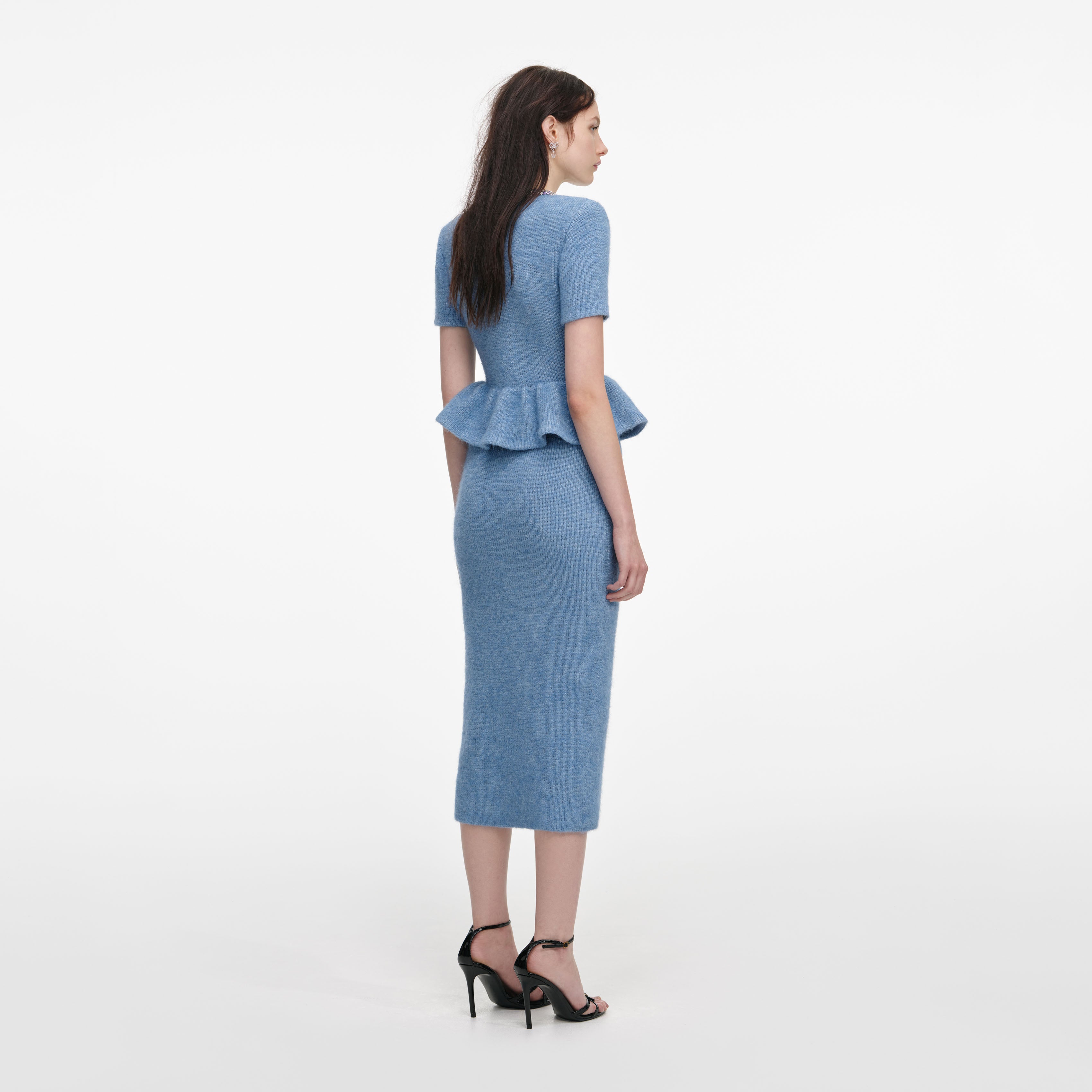 Grey Peplum Knit Midi Dress – self-portrait