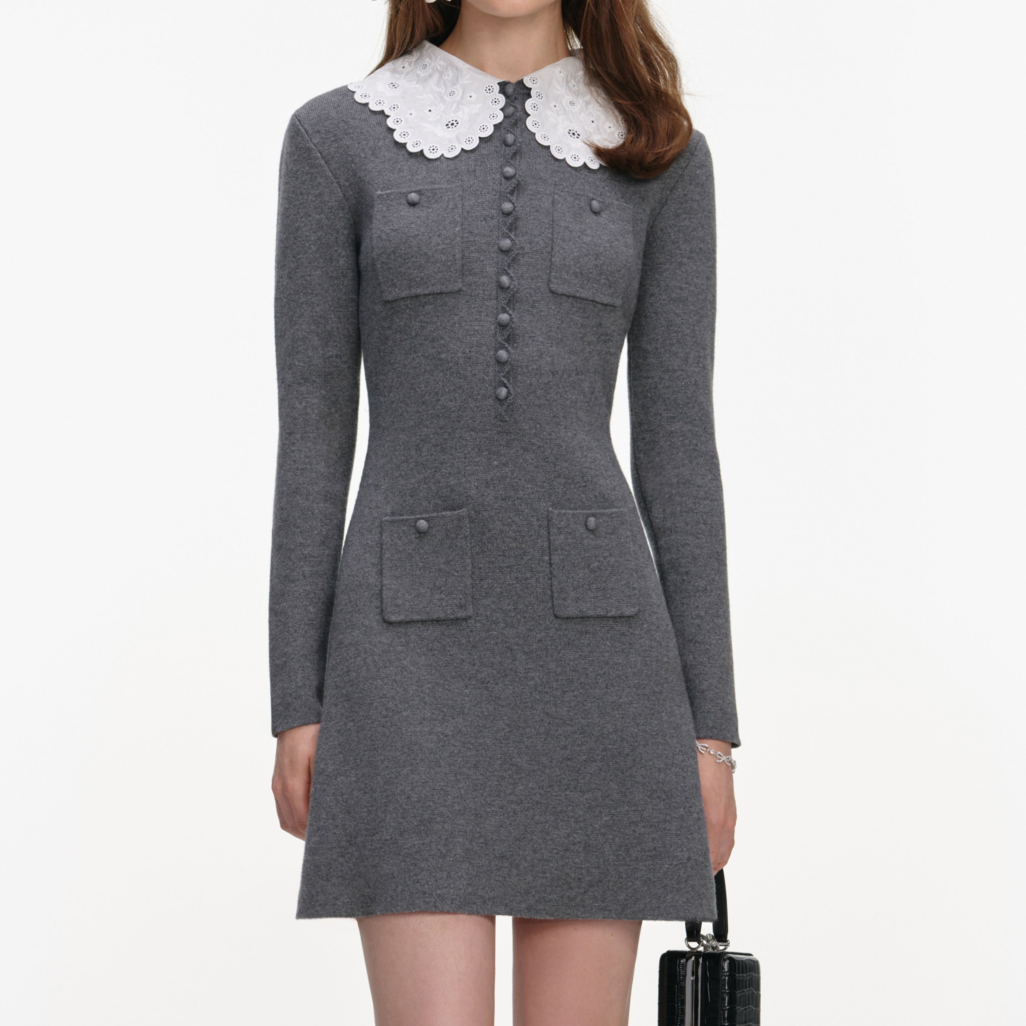 Grey Knit Mini Dress – self-portrait