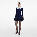 Navy Knit Taffeta Mini Dress
