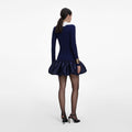 Navy Knit Taffeta Mini Dress