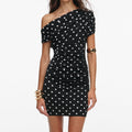 Polka Dot Draped Knit Mini Dress