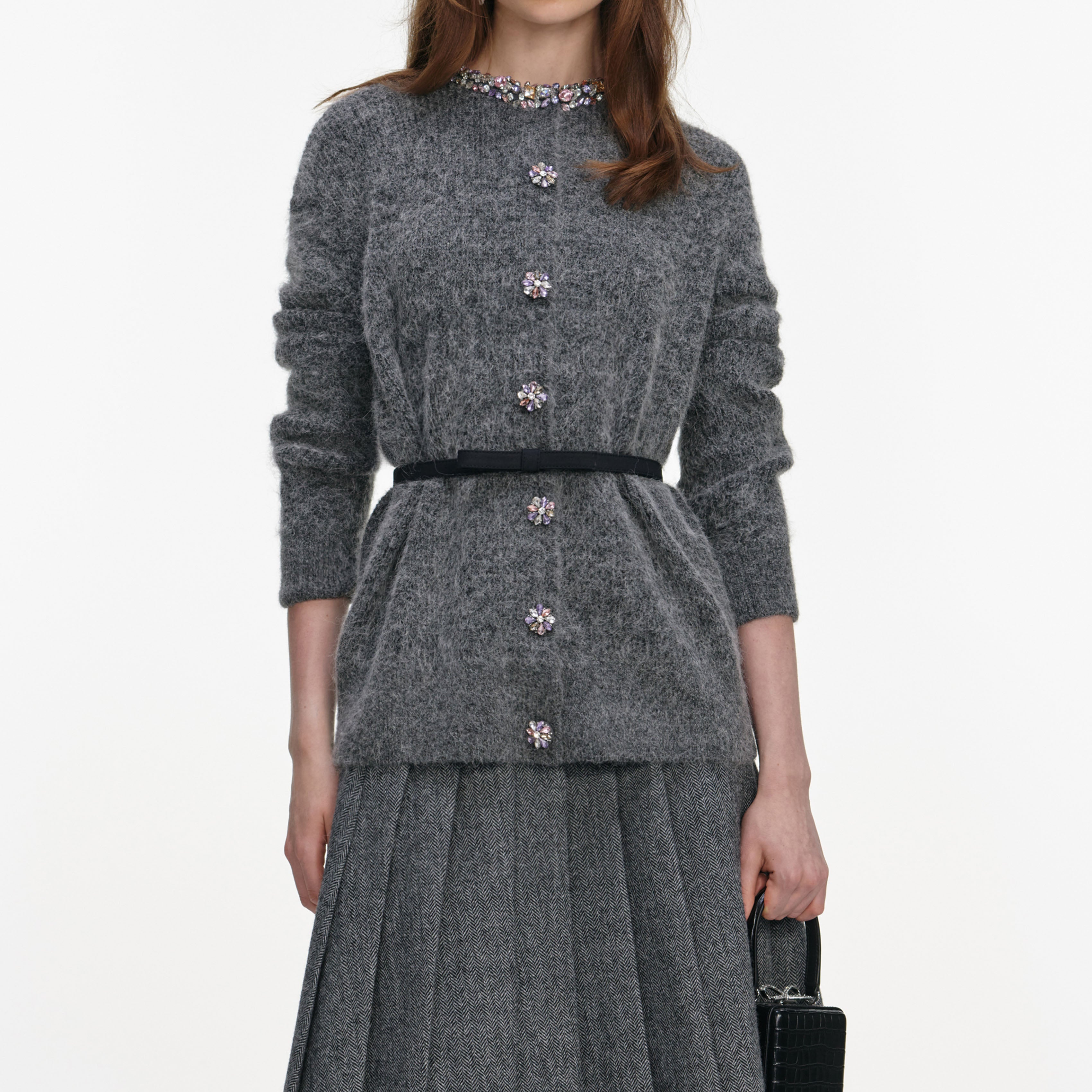 Charcoal Crystal Trim Cardigan – self-portrait