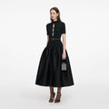 Black Knit Taffeta Midi Dress