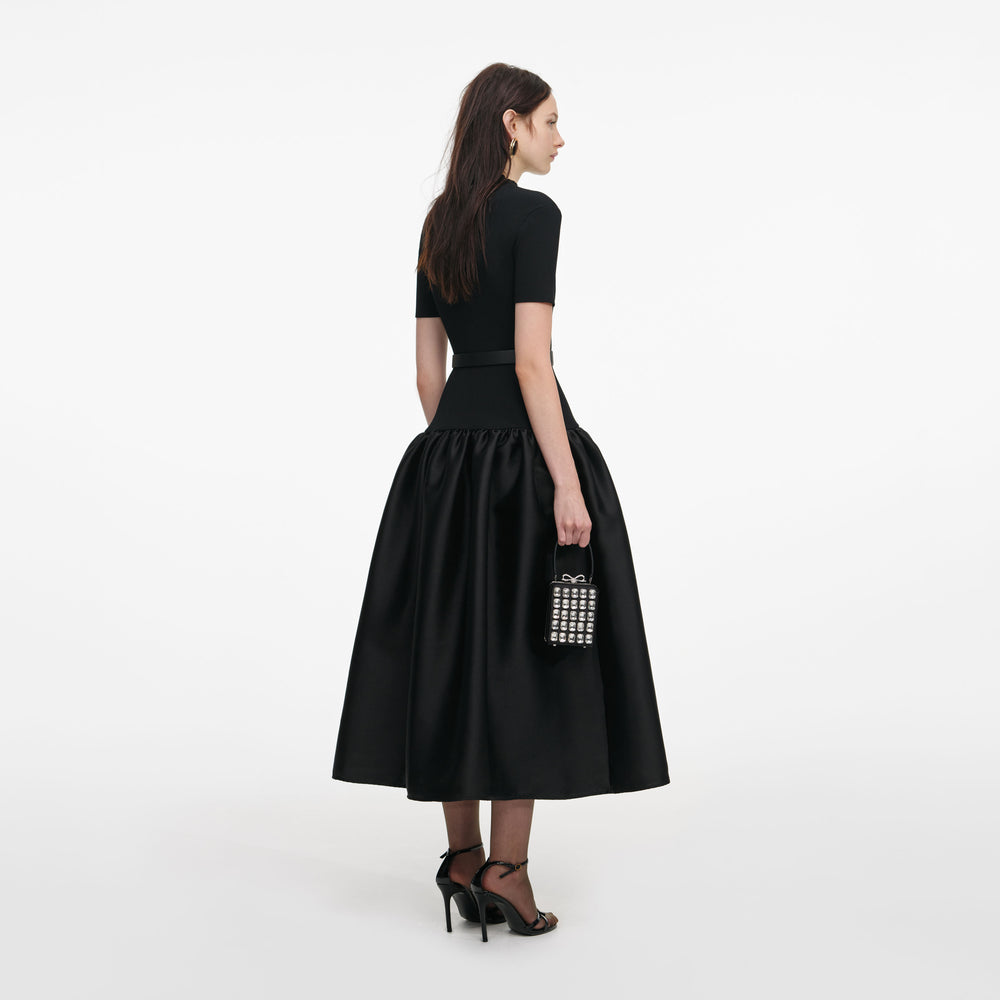 Black Knit Taffeta Midi Dress – self-portrait