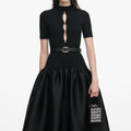 Black Knit Taffeta Midi Dress